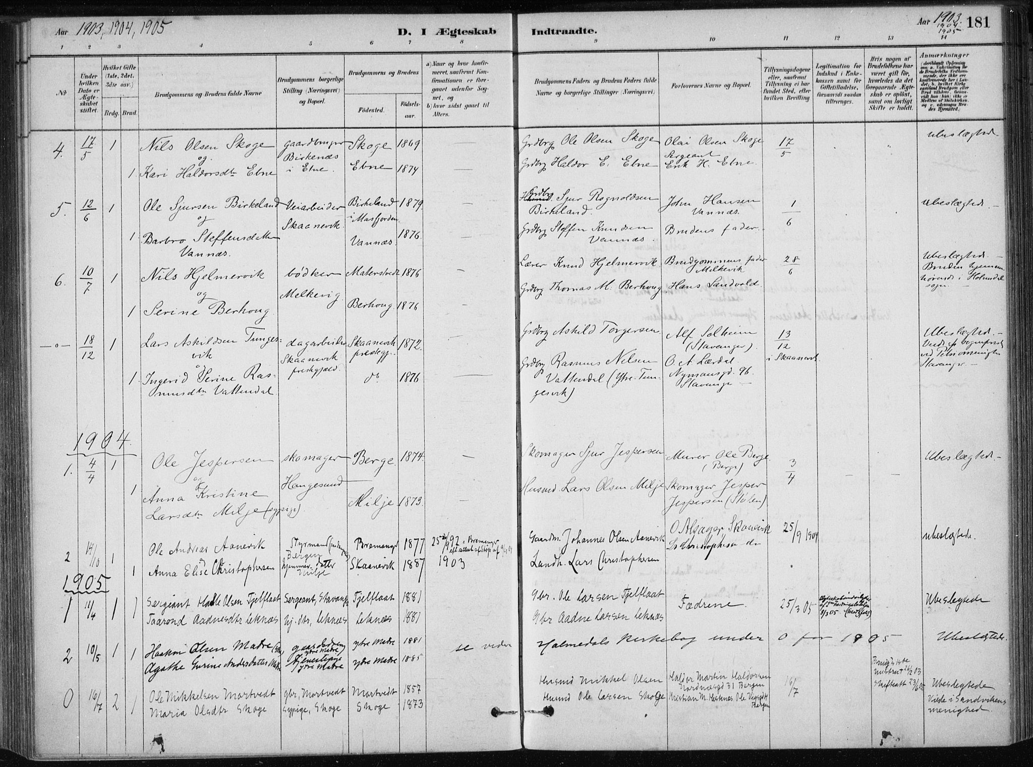 Skånevik sokneprestembete, SAB/A-77801/H/Haa: Parish register (official) no. B 1, 1879-1914, p. 181