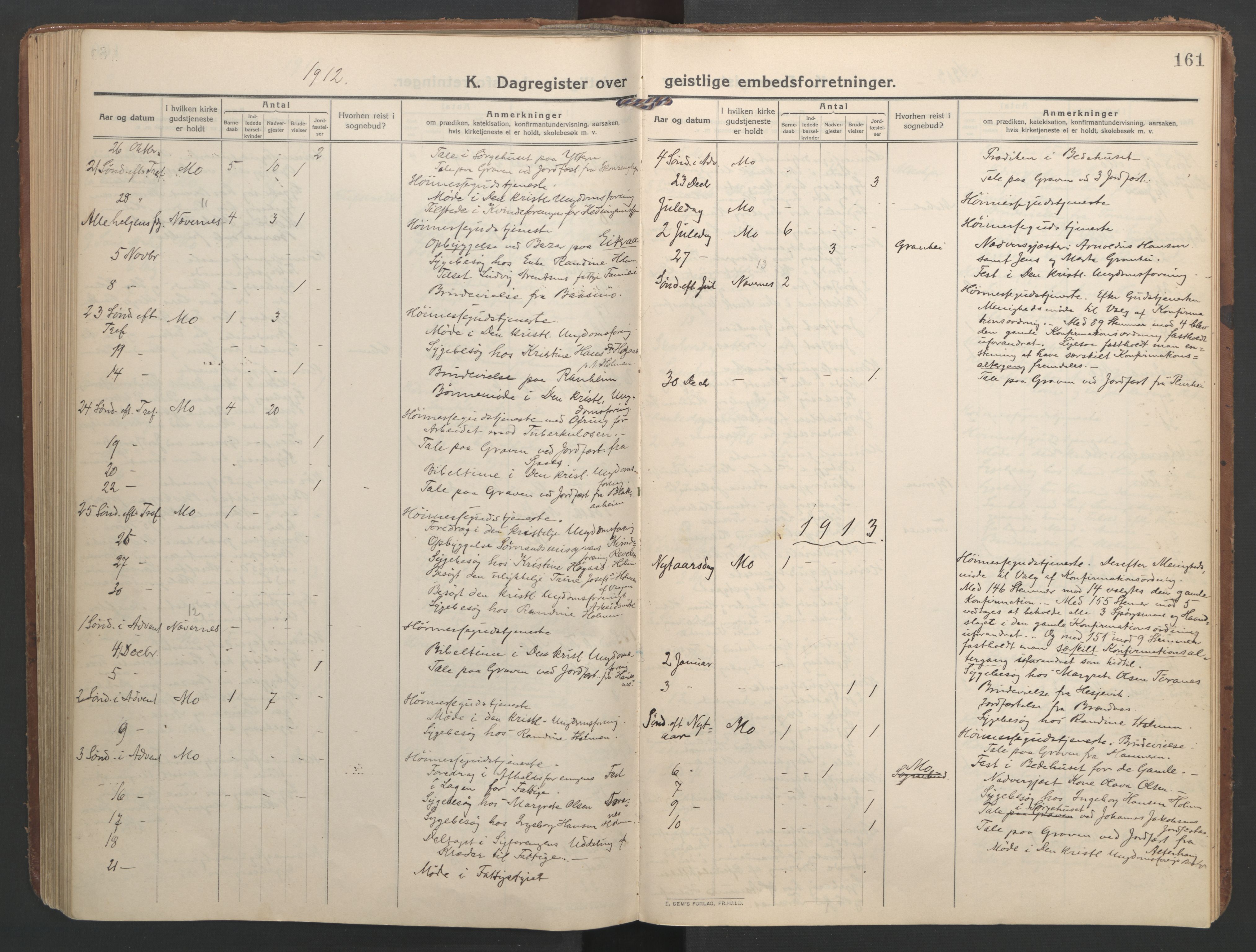 Ministerialprotokoller, klokkerbøker og fødselsregistre - Nordland, SAT/A-1459/827/L0405: Parish register (official) no. 827A17, 1912-1925, p. 161