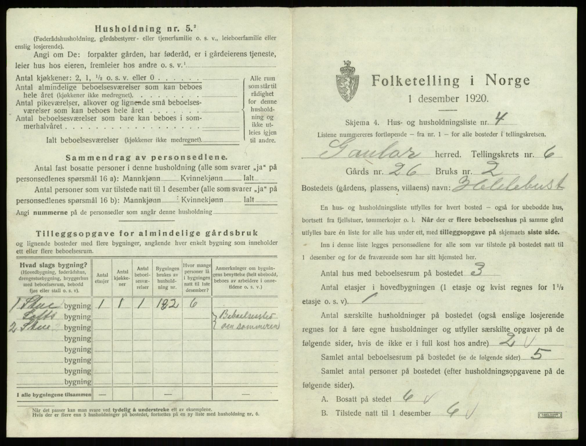 SAB, 1920 census for Gaular, 1920, p. 391