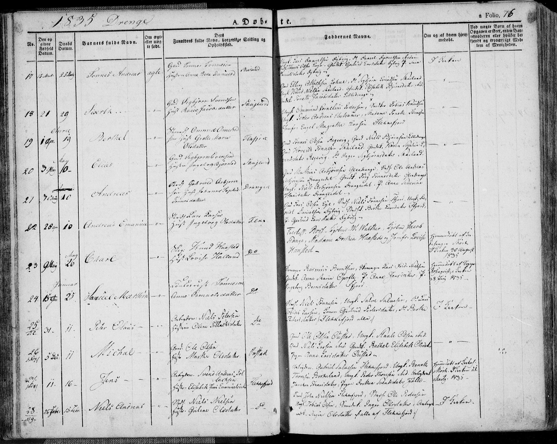 Flekkefjord sokneprestkontor, AV/SAK-1111-0012/F/Fa/Fac/L0003: Parish register (official) no. A 3, 1826-1841, p. 76