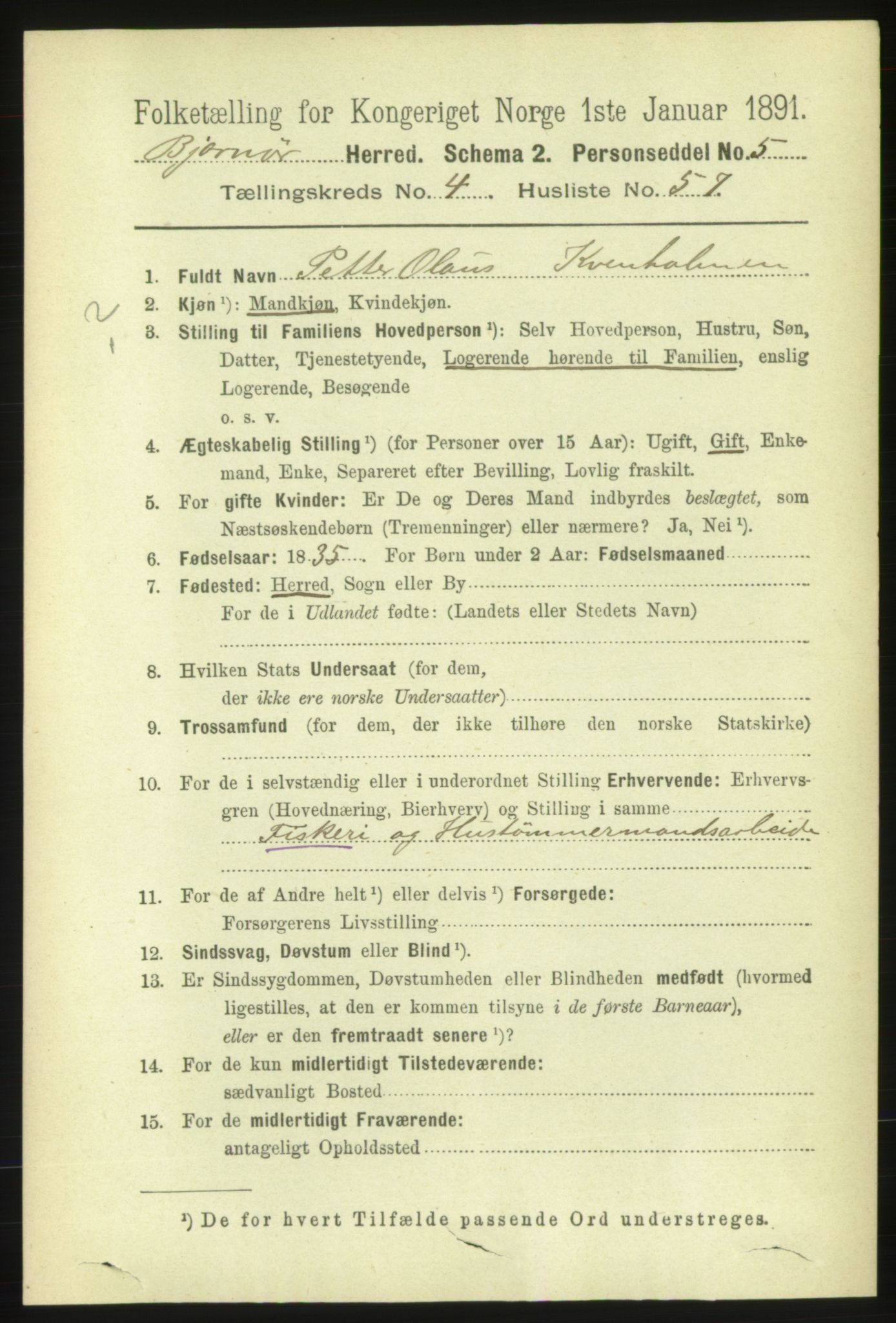 RA, 1891 census for 1632 Bjørnør, 1891, p. 2216