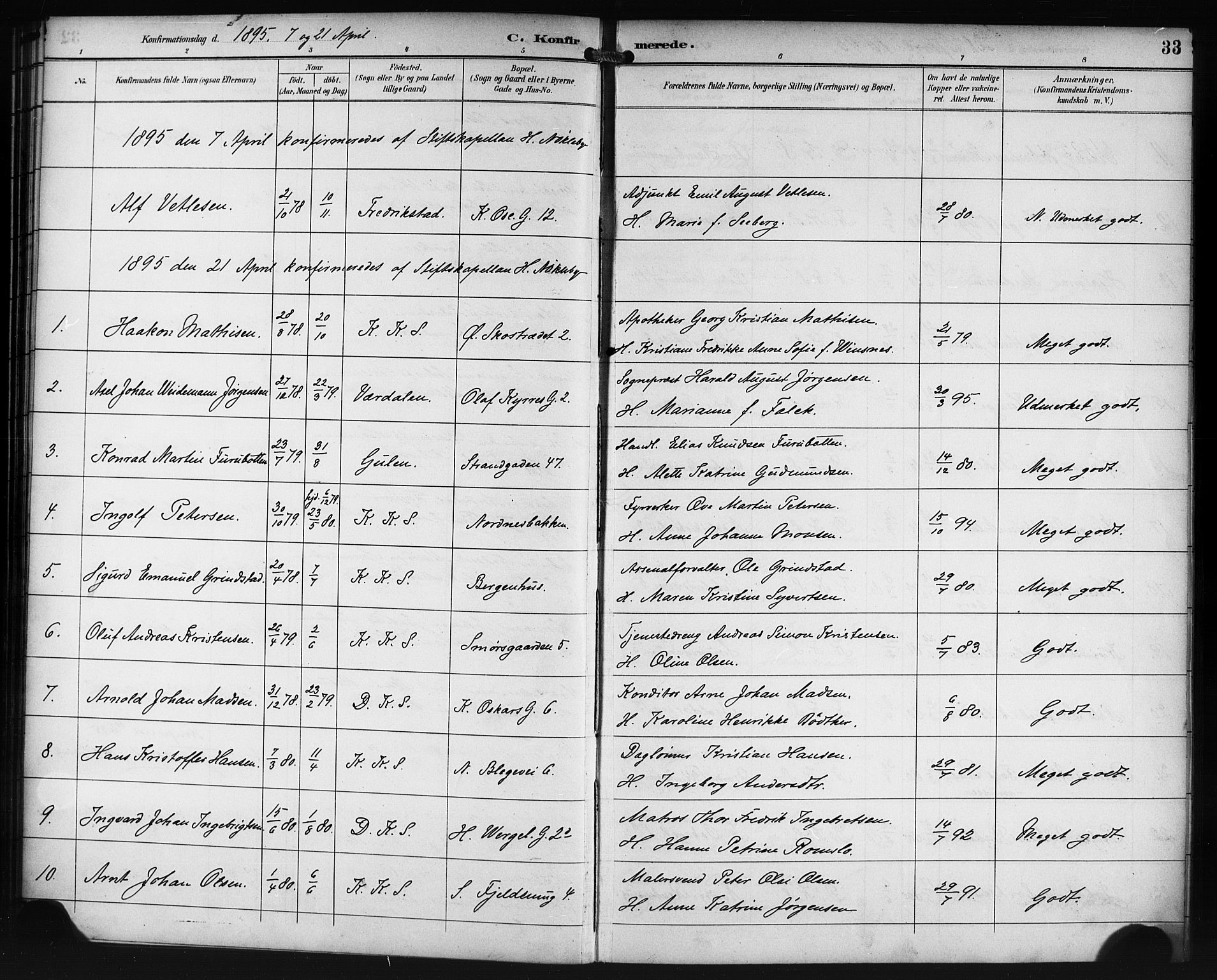 Korskirken sokneprestembete, SAB/A-76101/H/Haa/L0030: Parish register (official) no. C 6, 1893-1906, p. 33