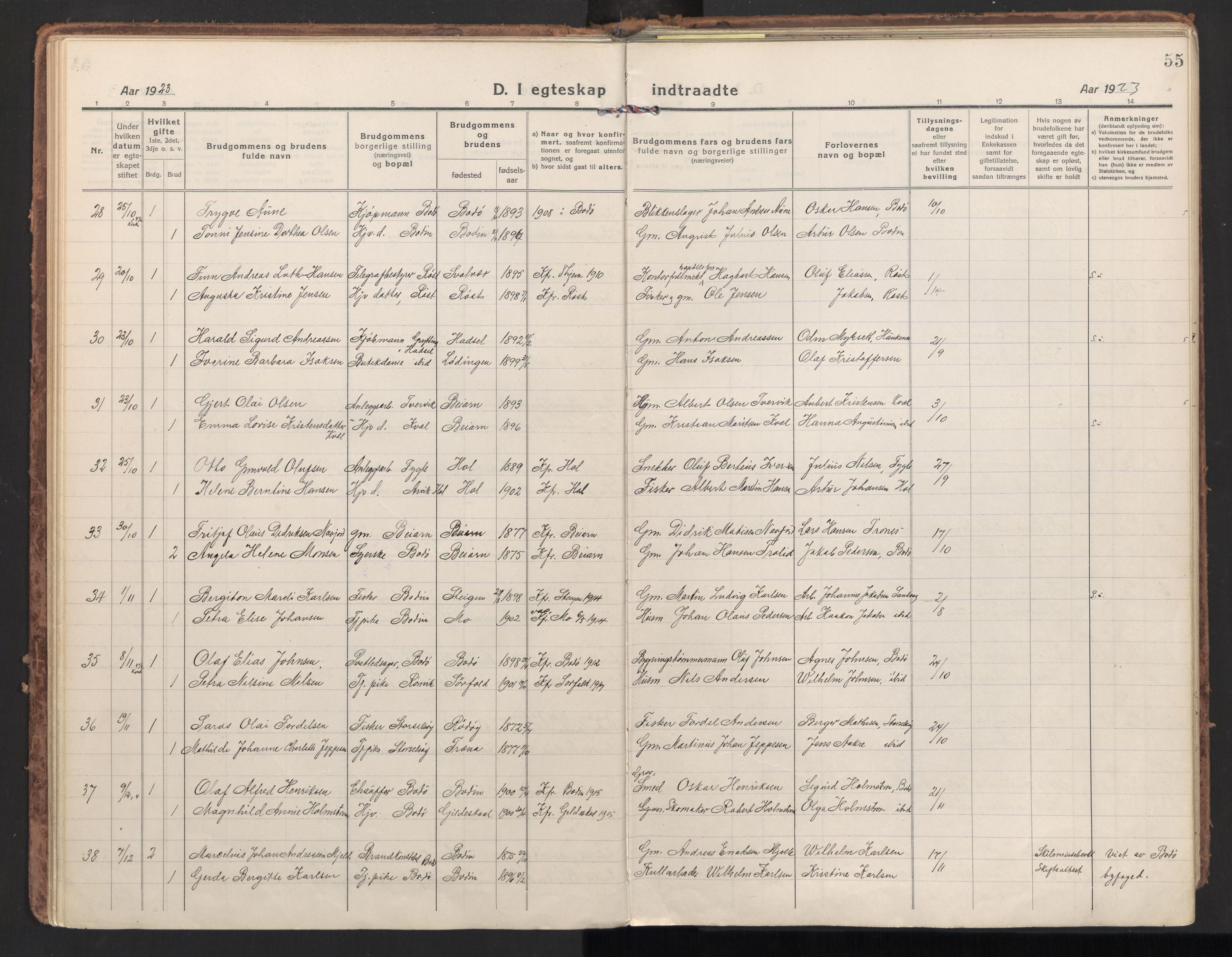 Ministerialprotokoller, klokkerbøker og fødselsregistre - Nordland, SAT/A-1459/801/L0018: Parish register (official) no. 801A18, 1916-1930, p. 55