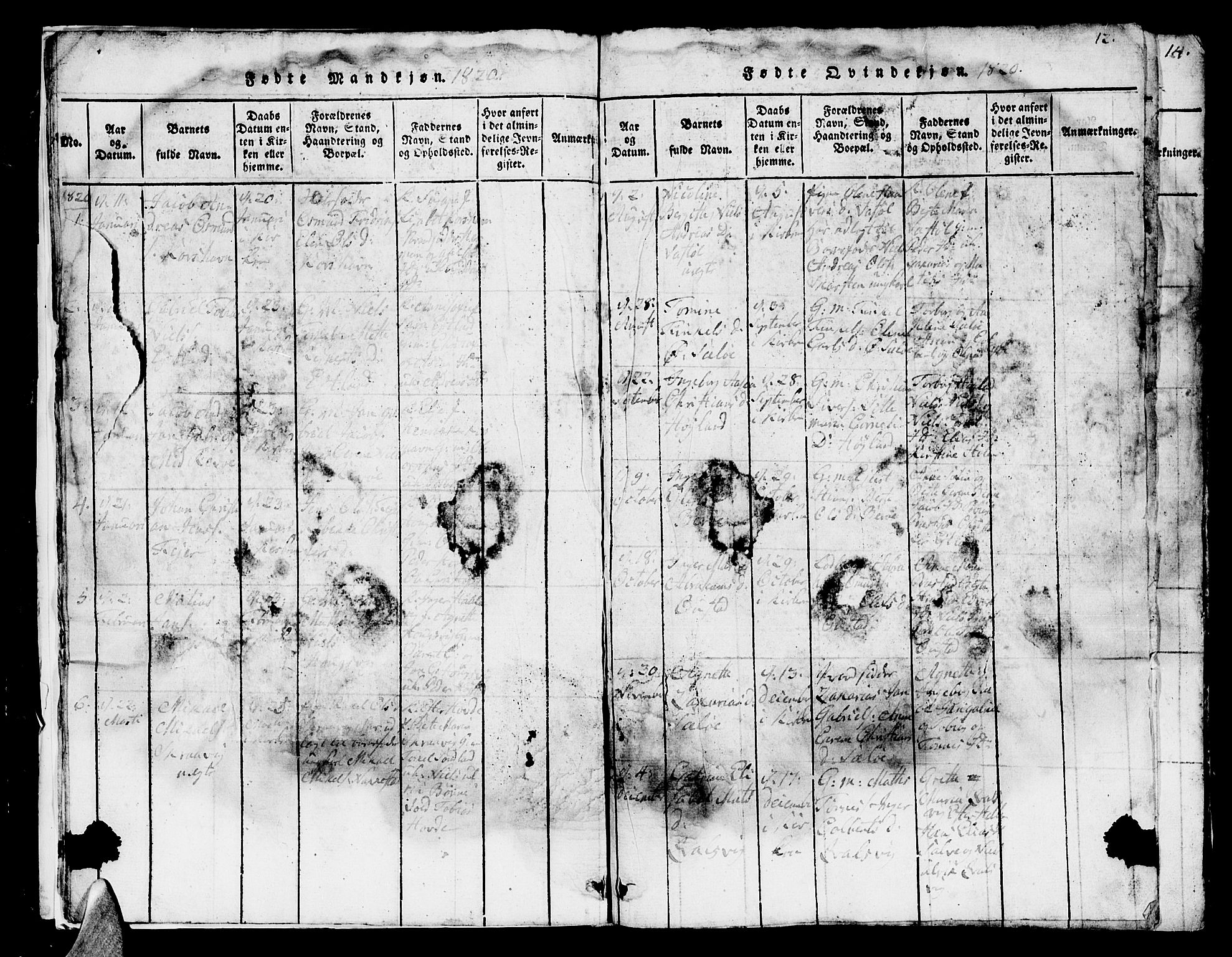 Lyngdal sokneprestkontor, AV/SAK-1111-0029/F/Fb/Fba/L0001: Parish register (copy) no. B 1, 1816-1876, p. 12