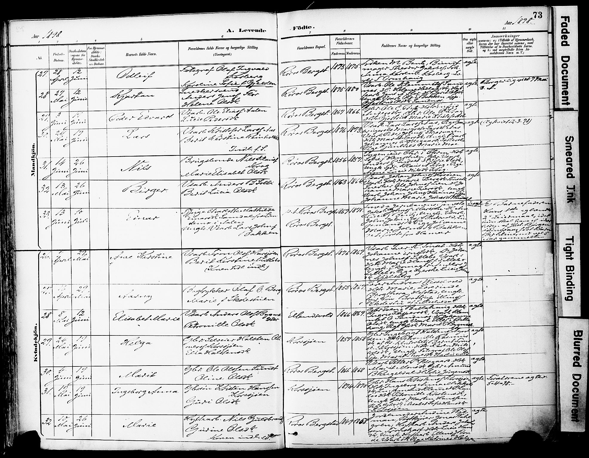 Ministerialprotokoller, klokkerbøker og fødselsregistre - Sør-Trøndelag, AV/SAT-A-1456/681/L0935: Parish register (official) no. 681A13, 1890-1898, p. 73