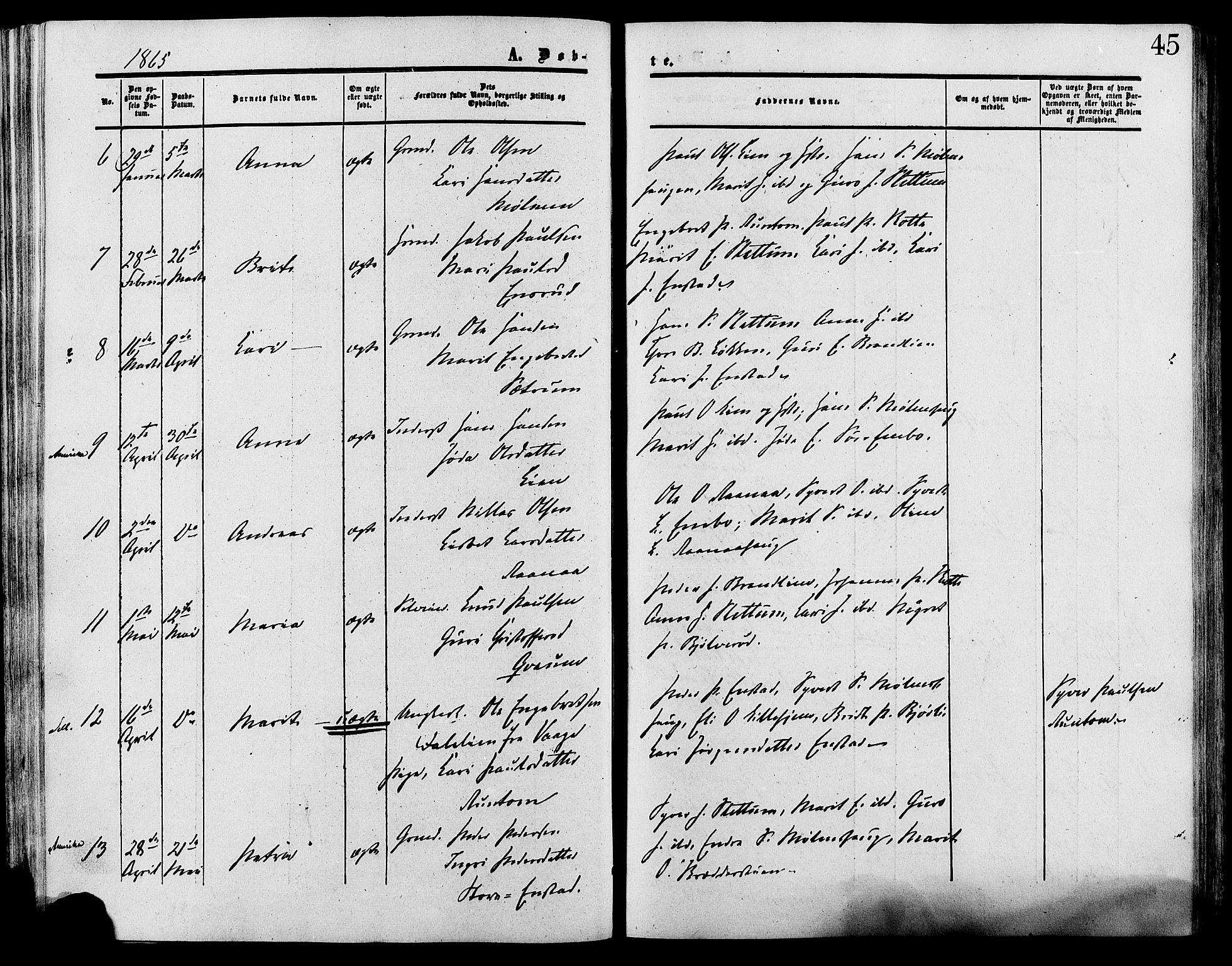 Lesja prestekontor, SAH/PREST-068/H/Ha/Haa/L0009: Parish register (official) no. 9, 1854-1889, p. 45