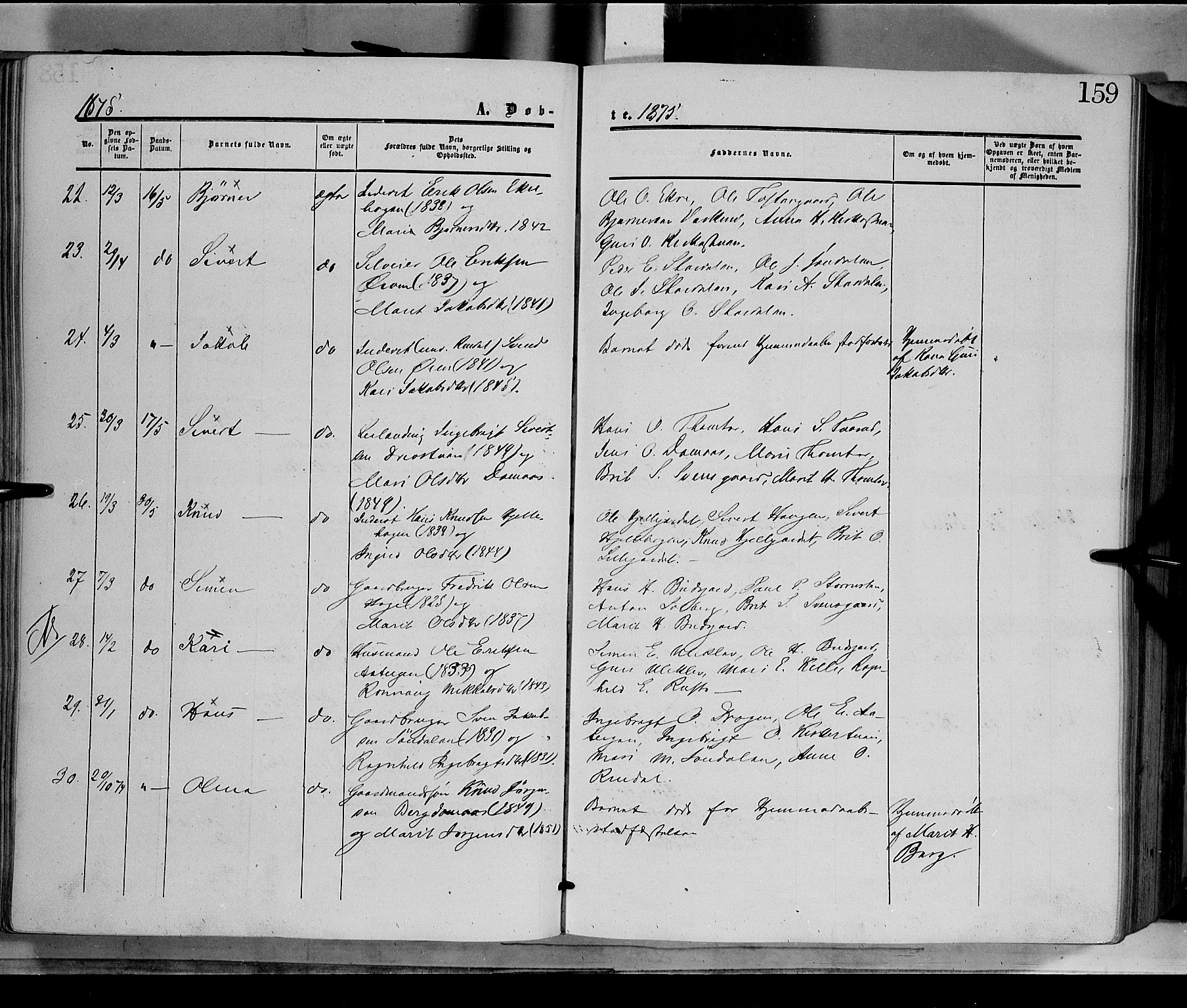 Dovre prestekontor, AV/SAH-PREST-066/H/Ha/Haa/L0001: Parish register (official) no. 1, 1854-1878, p. 159