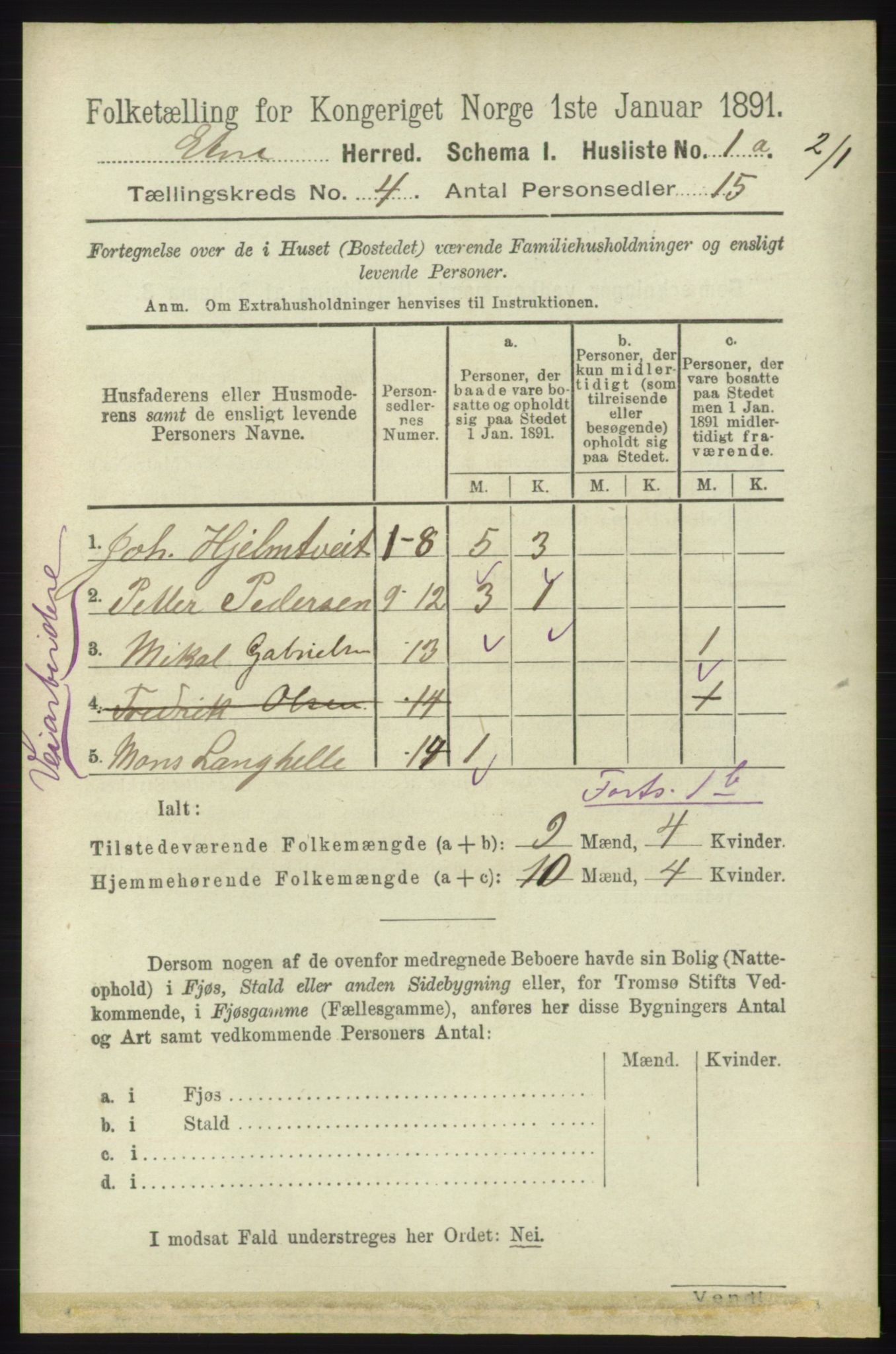 RA, 1891 census for 1211 Etne, 1891, p. 829