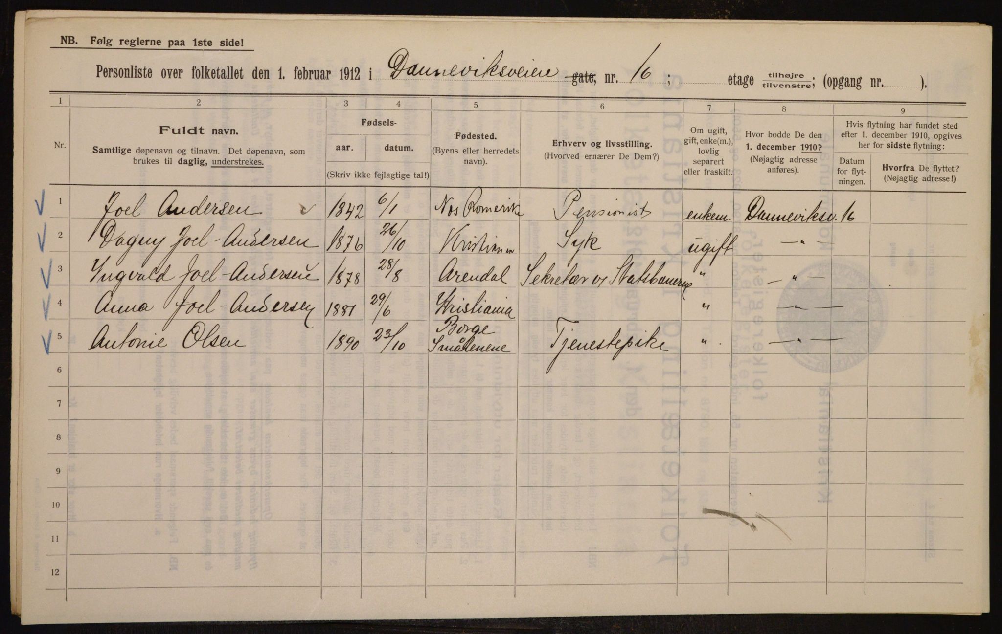 OBA, Municipal Census 1912 for Kristiania, 1912, p. 15229