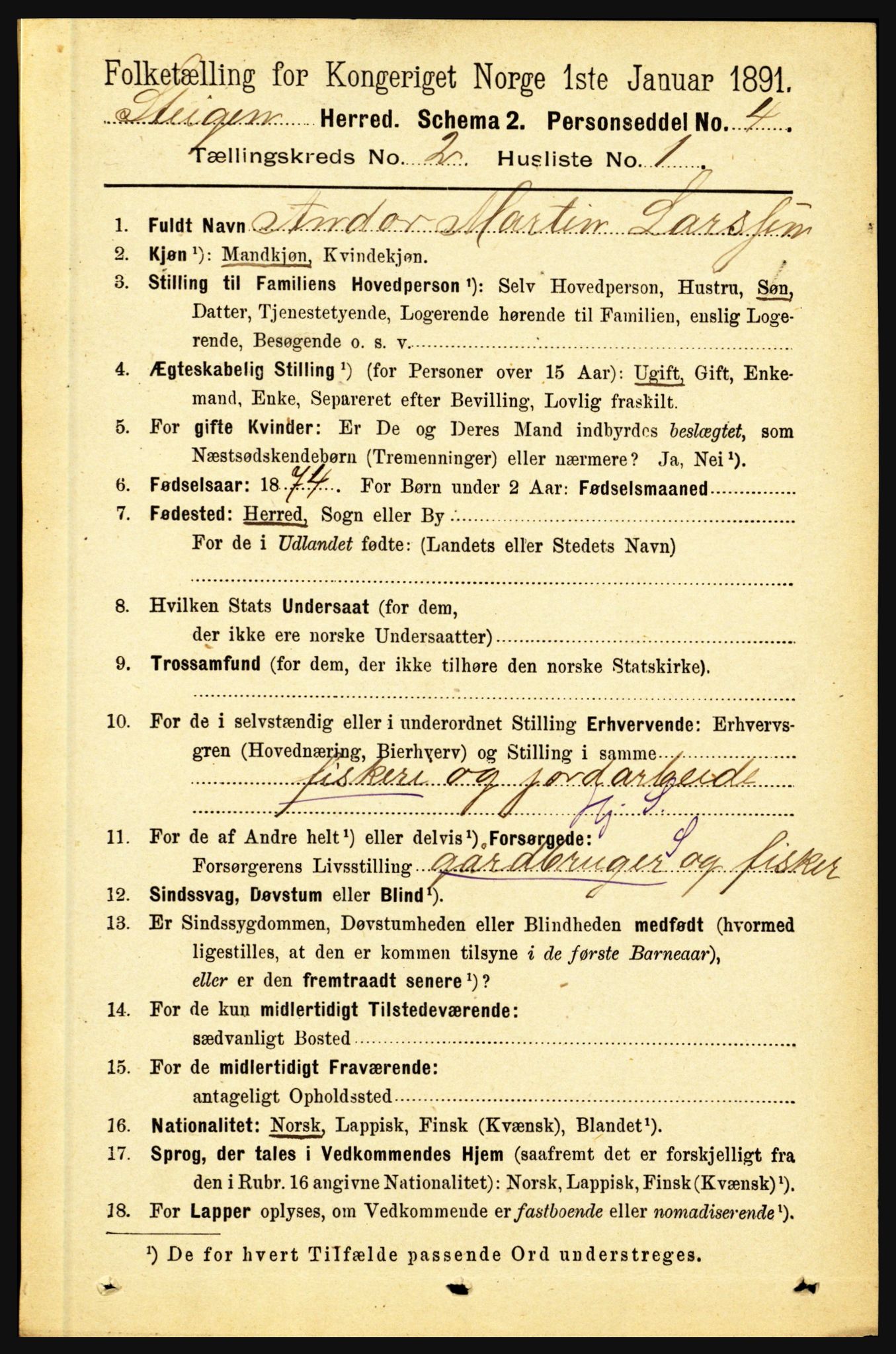 RA, 1891 census for 1848 Steigen, 1891, p. 655