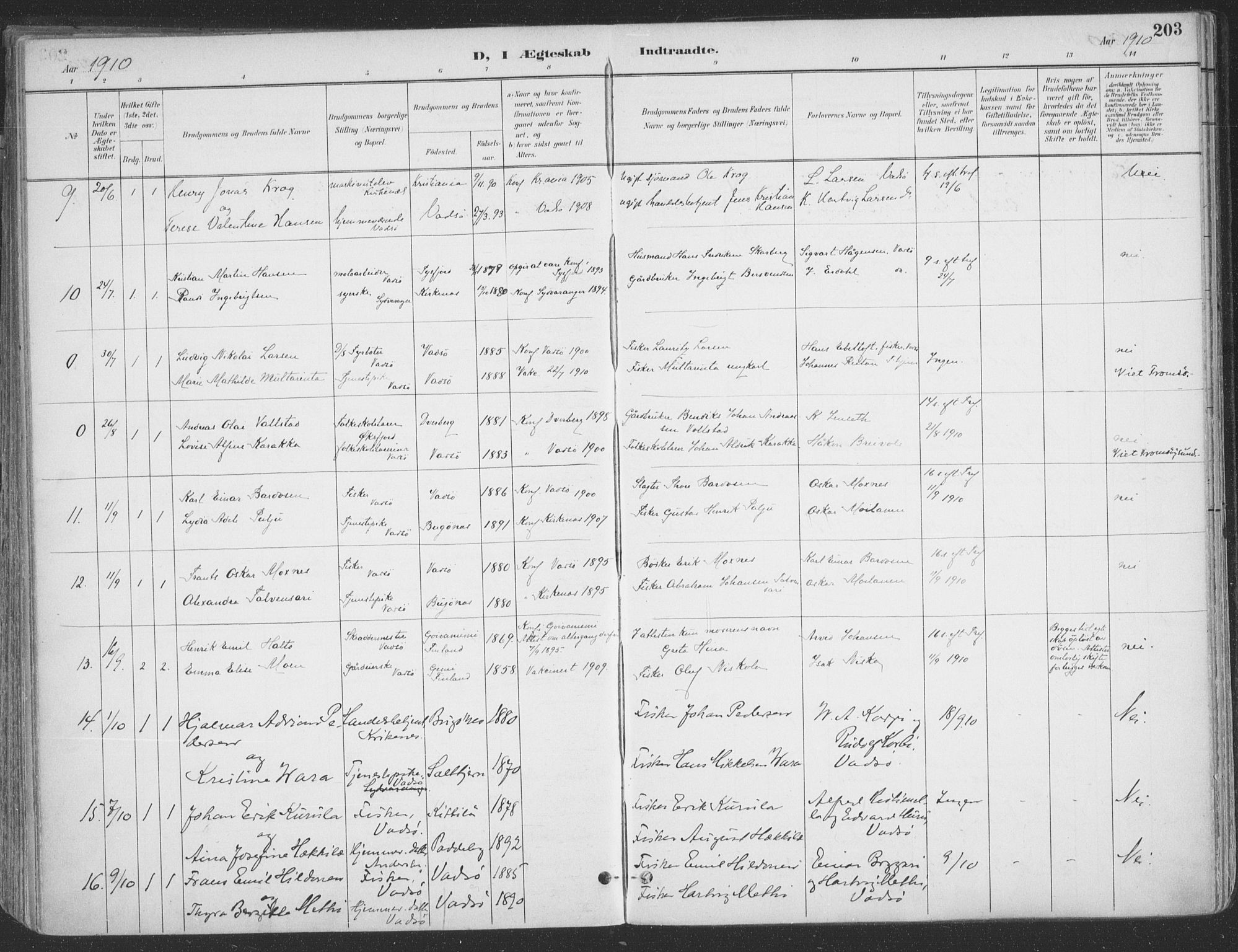 Vadsø sokneprestkontor, SATØ/S-1325/H/Ha/L0007kirke: Parish register (official) no. 7, 1896-1916, p. 203