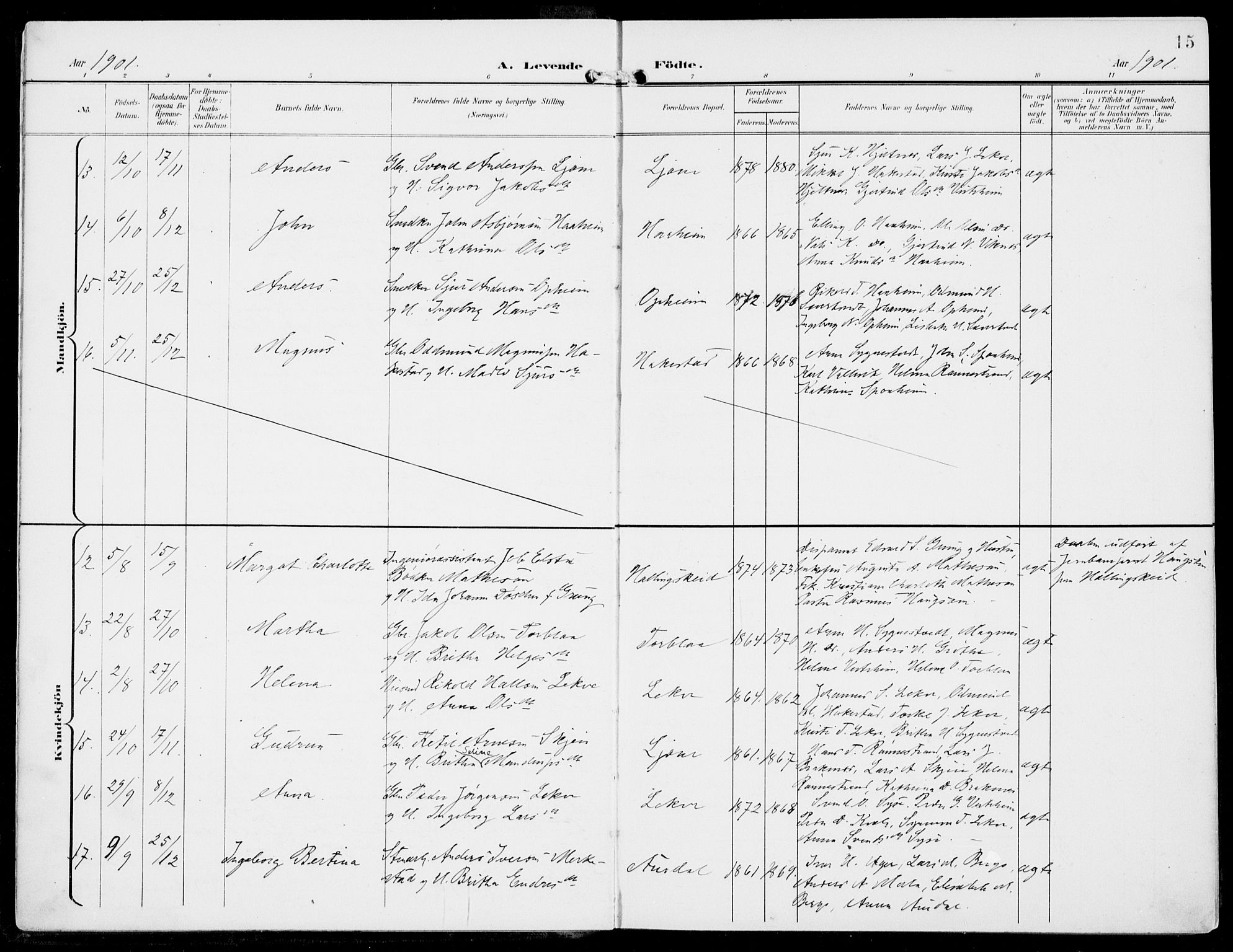 Ulvik sokneprestembete, AV/SAB-A-78801/H/Haa: Parish register (official) no. B  2, 1898-1924, p. 15