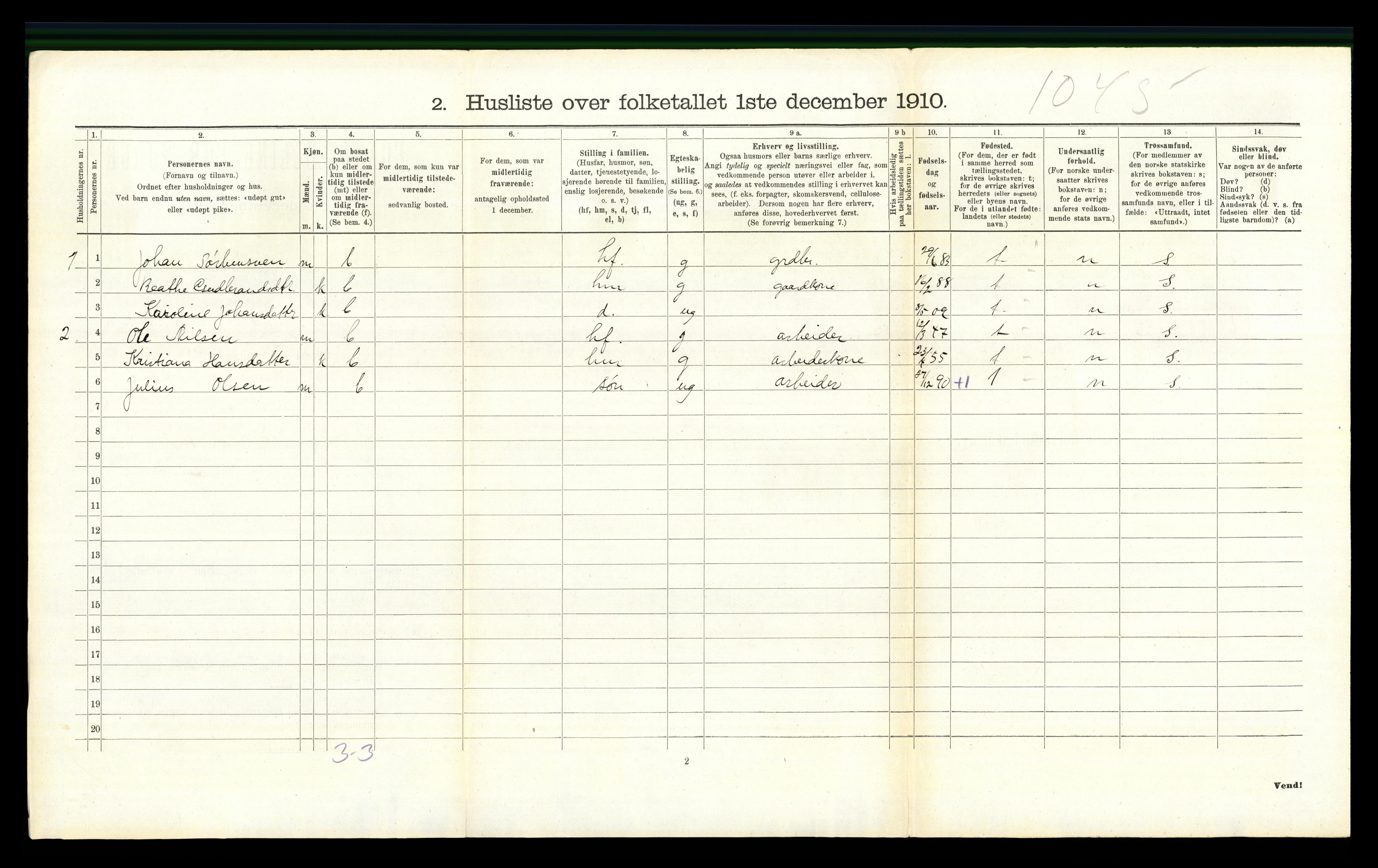 RA, 1910 census for Nordre Land, 1910, p. 458