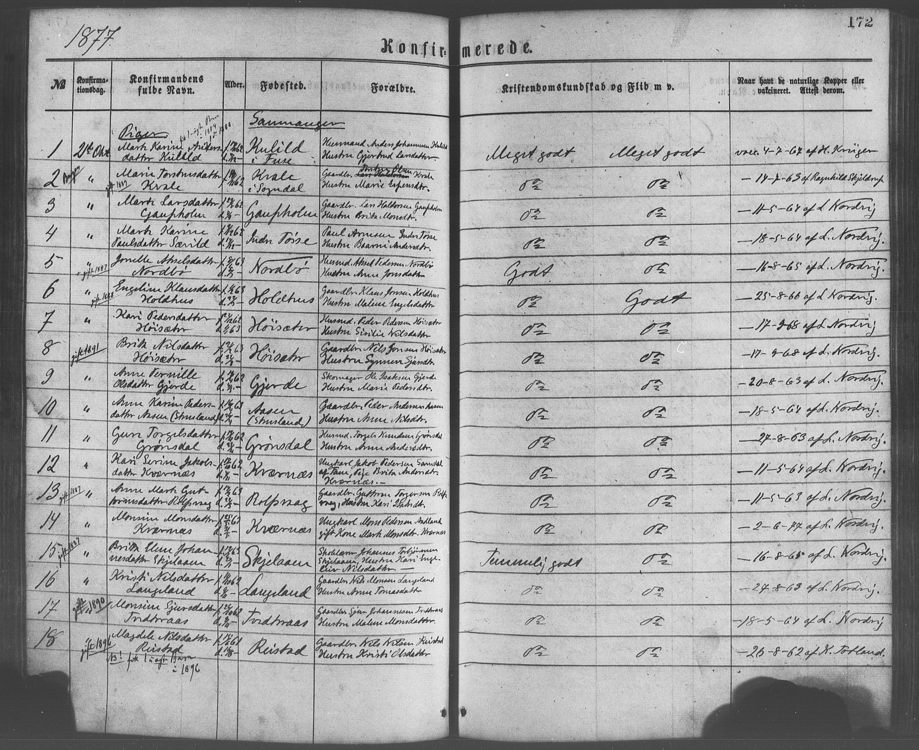 Os sokneprestembete, SAB/A-99929: Parish register (official) no. A 18, 1874-1884, p. 172