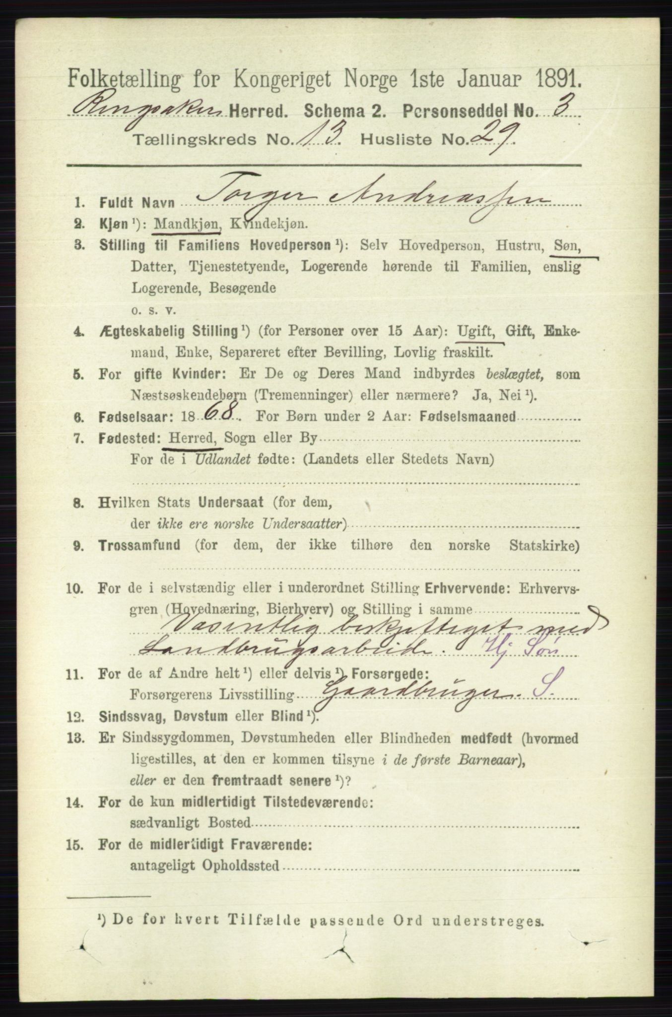 RA, 1891 census for 0412 Ringsaker, 1891, p. 7369