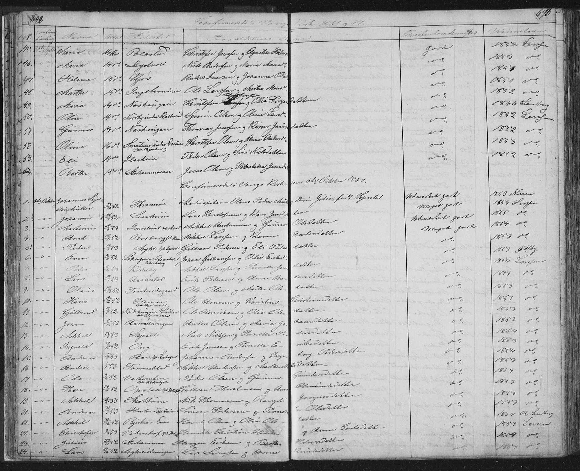 Vang prestekontor, Hedmark, SAH/PREST-008/H/Ha/Hab/L0010B: Parish register (copy) no. 10b, 1854-1896, p. 692-693