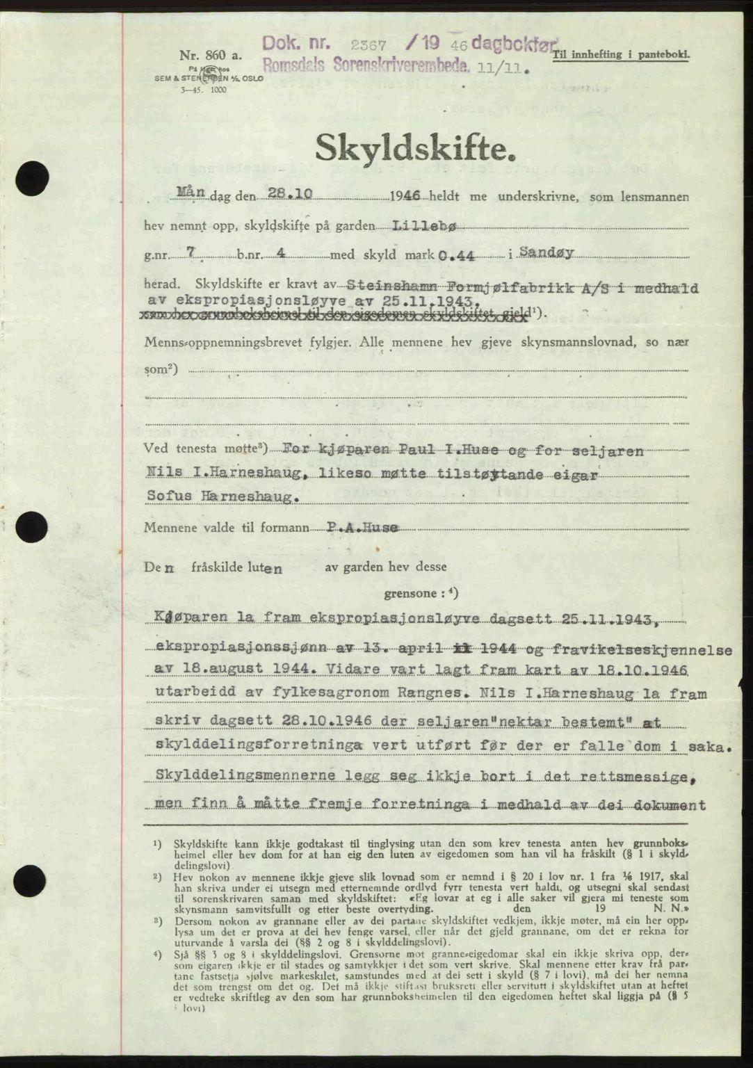 Romsdal sorenskriveri, AV/SAT-A-4149/1/2/2C: Mortgage book no. A21, 1946-1946, Diary no: : 2367/1946