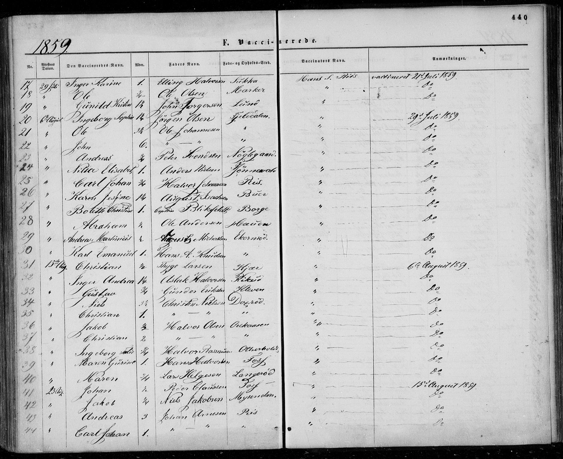 Gjerpen kirkebøker, SAKO/A-265/F/Fa/L0008b: Parish register (official) no. I 8B, 1857-1871, p. 440
