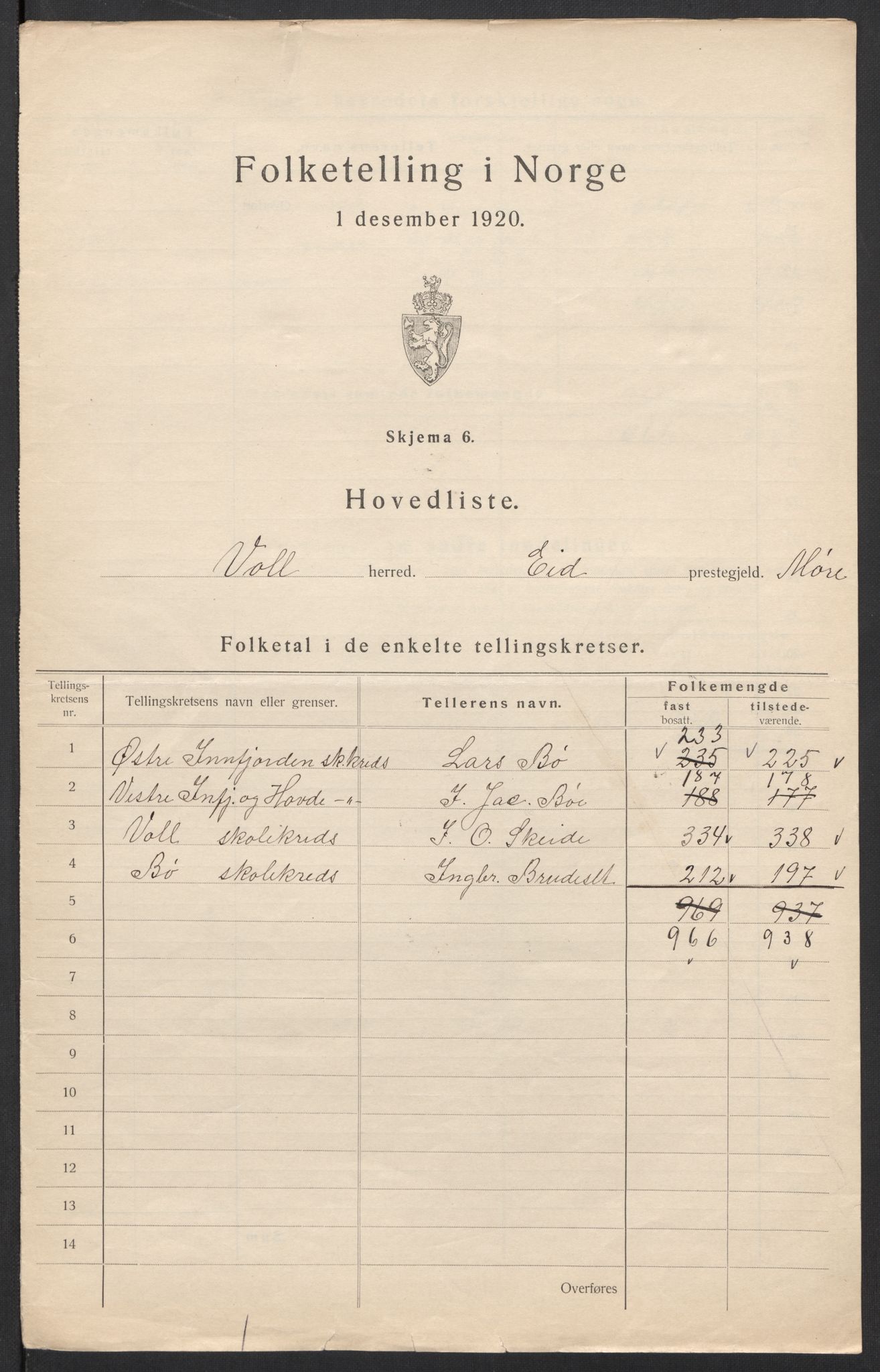 SAT, 1920 census for Voll, 1920, p. 4