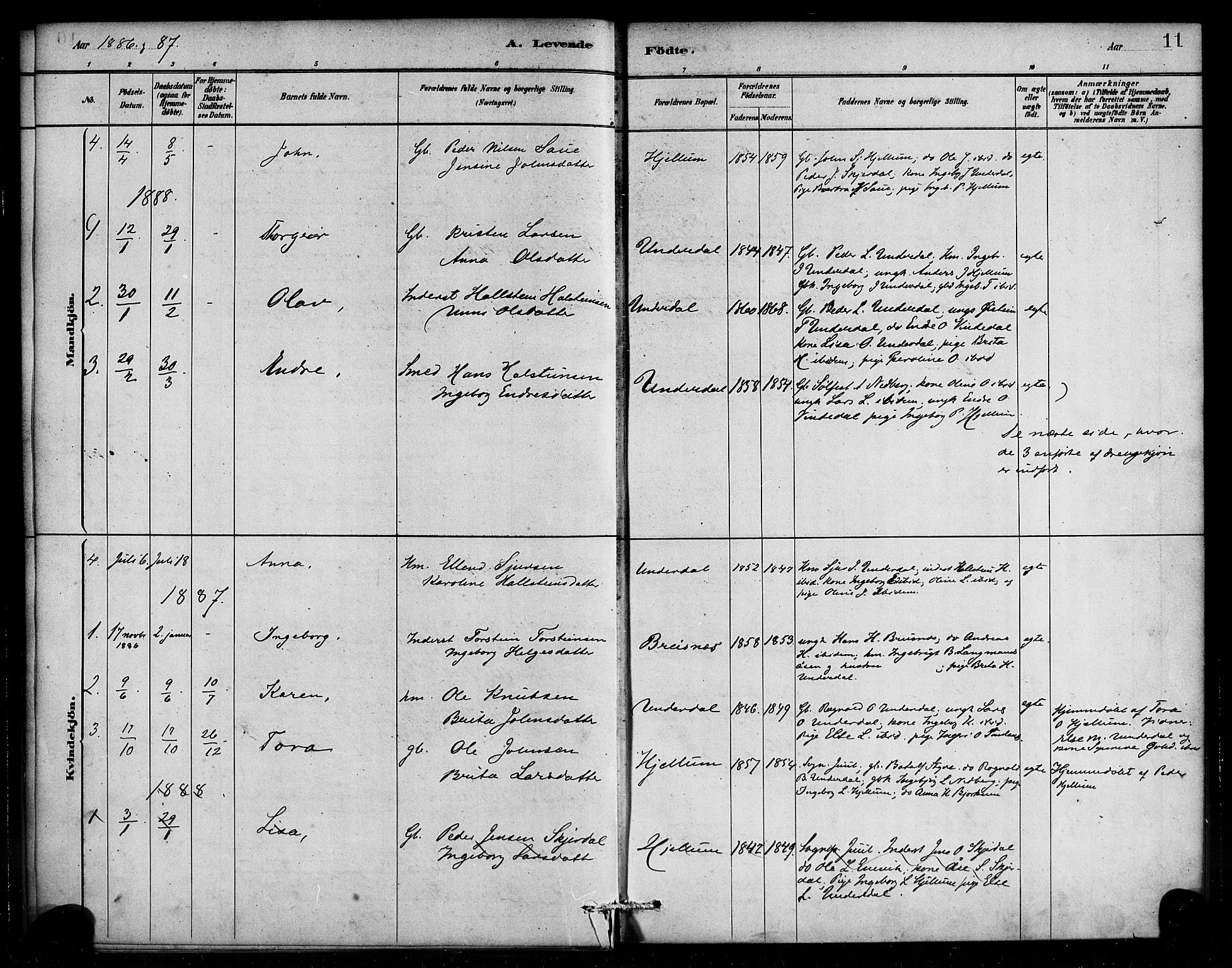 Aurland sokneprestembete, SAB/A-99937/H/Ha/Hae/L0001: Parish register (official) no. E 1, 1880-1907, p. 11