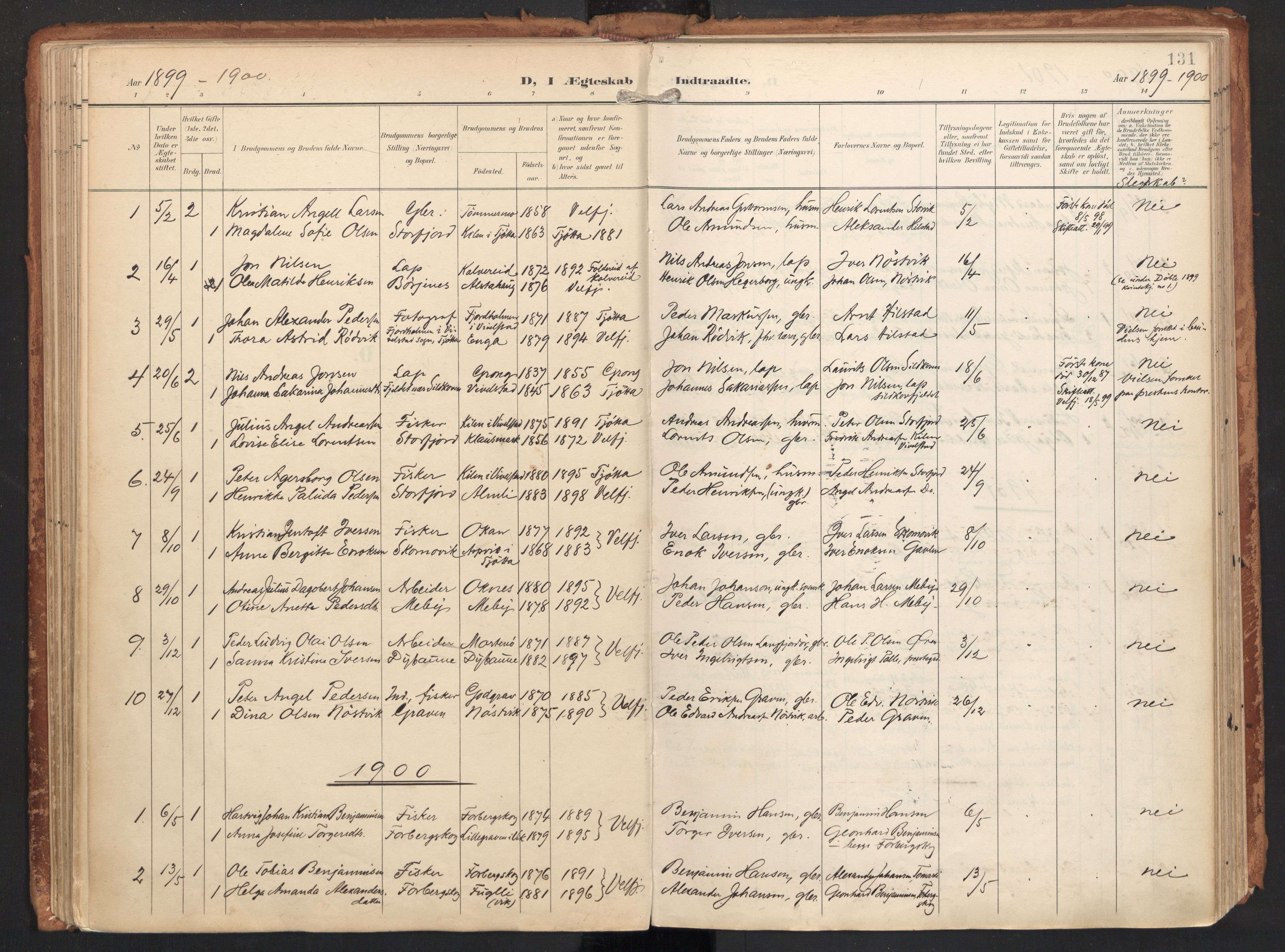 Ministerialprotokoller, klokkerbøker og fødselsregistre - Nordland, SAT/A-1459/814/L0227: Parish register (official) no. 814A08, 1899-1920, p. 131