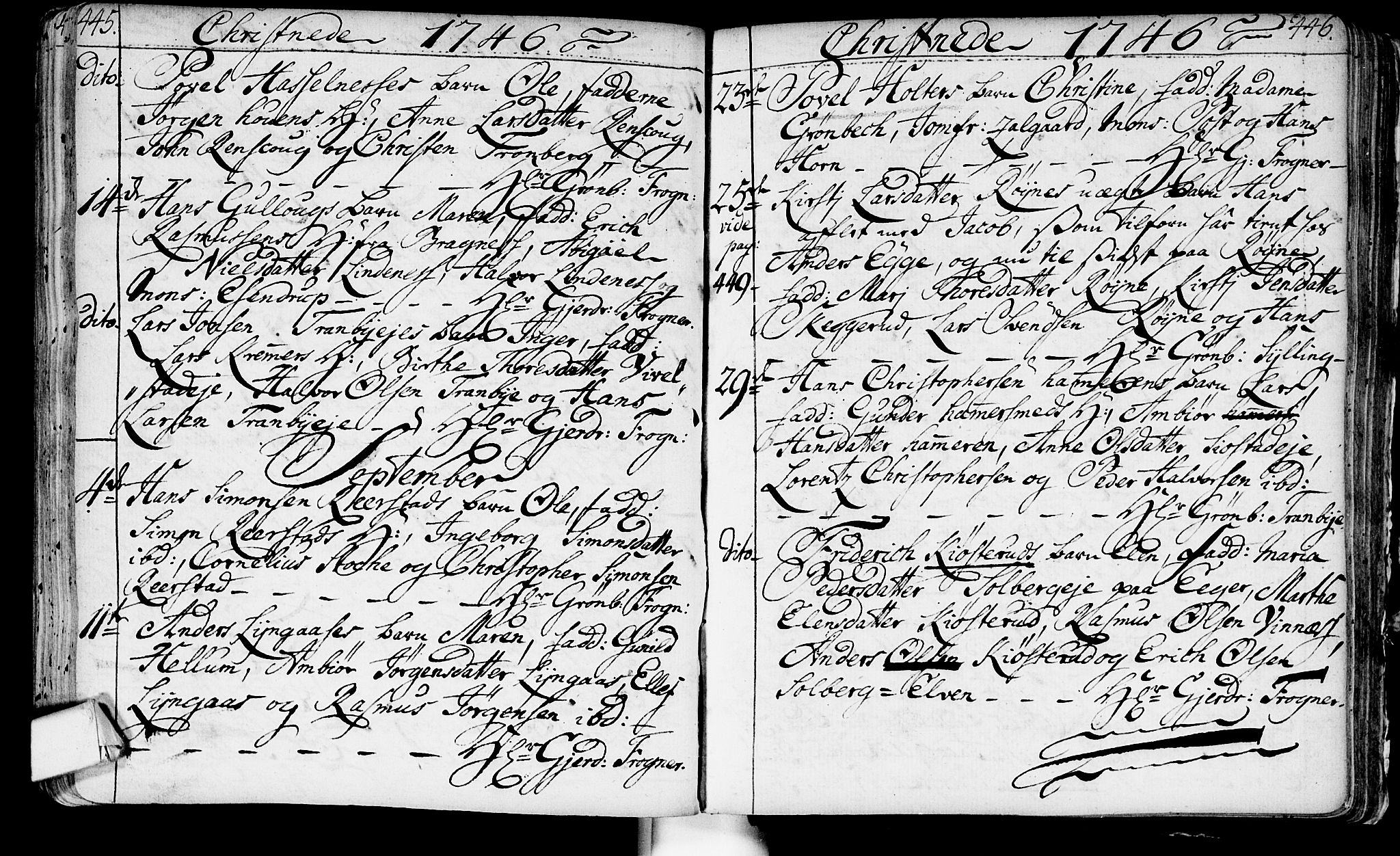 Lier kirkebøker, AV/SAKO-A-230/F/Fa/L0003: Parish register (official) no. I 3, 1727-1748, p. 445-446