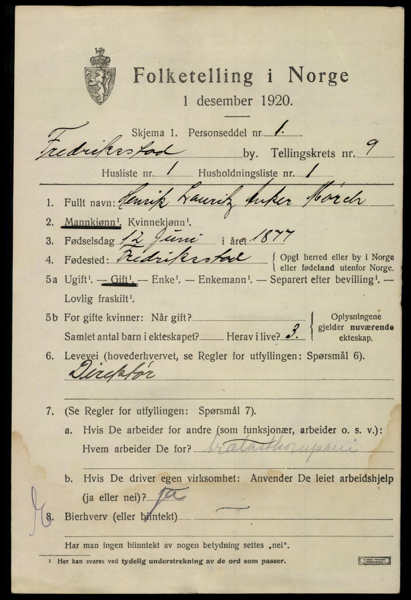 SAO, 1920 census for Fredrikstad, 1920, p. 25065