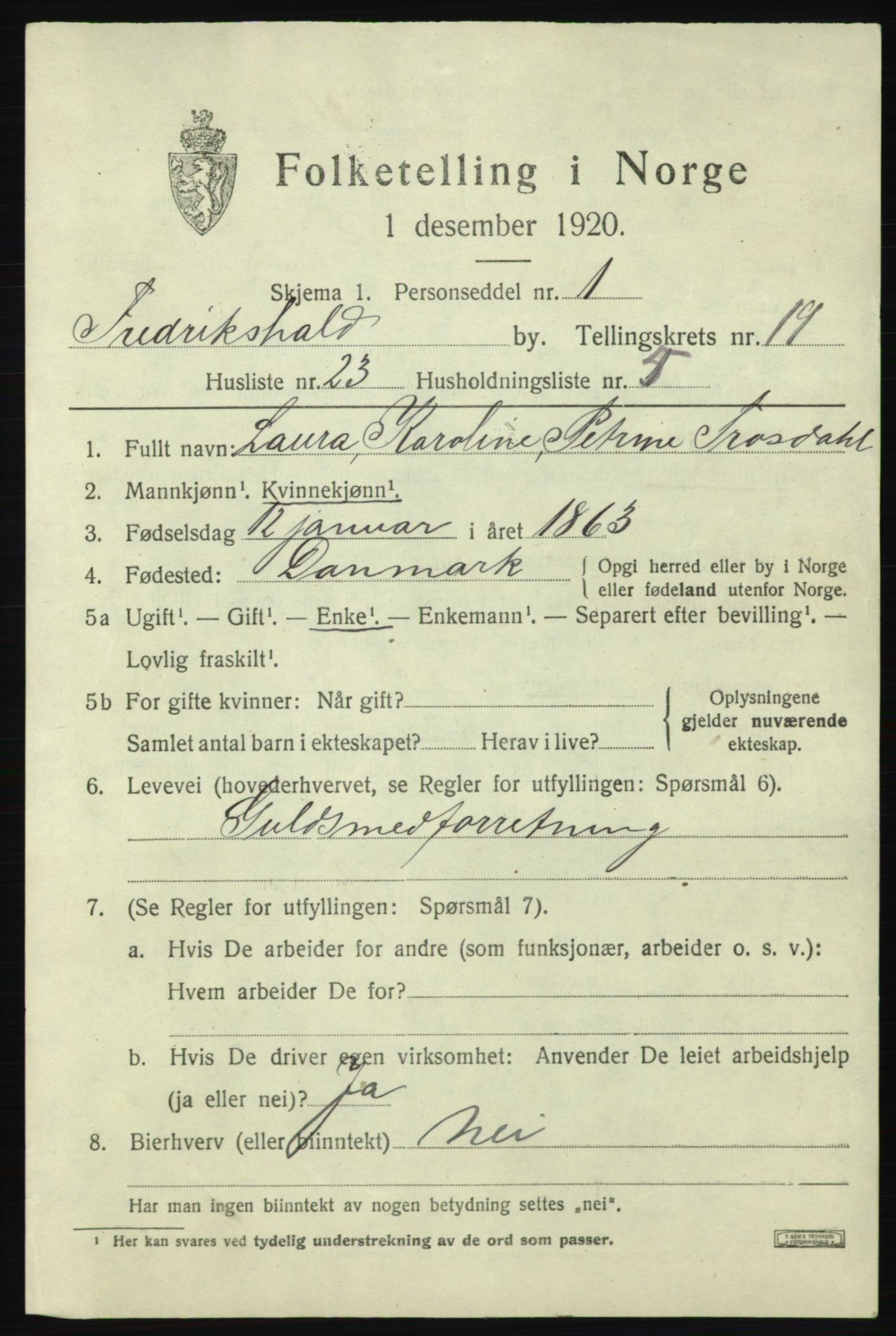 SAO, 1920 census for Fredrikshald, 1920, p. 28782