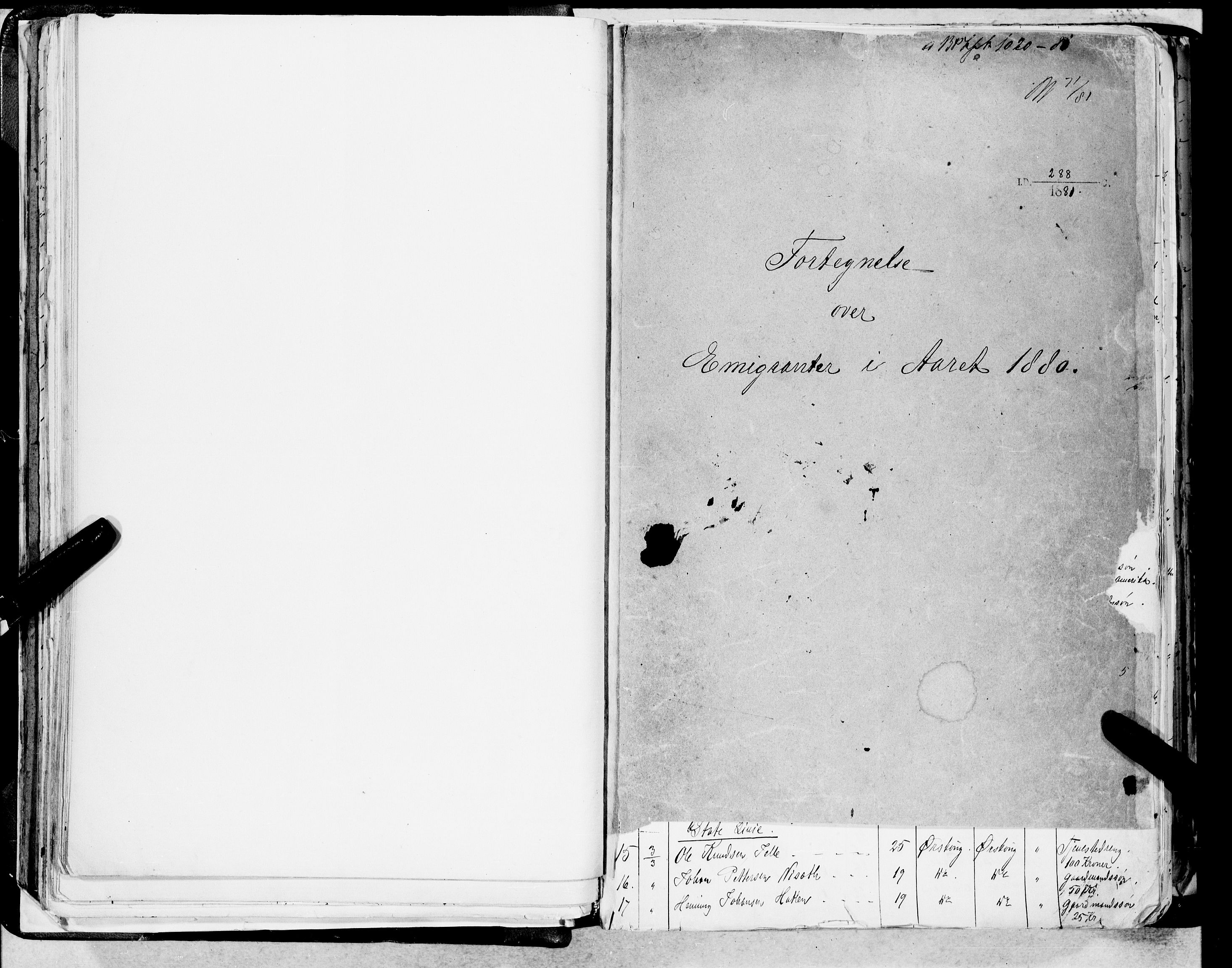 Bergen politikammer / politidistrikt, AV/SAB-A-60401/J.a/J.ab/L0001: Emigranter til Amerika, 1874-1885