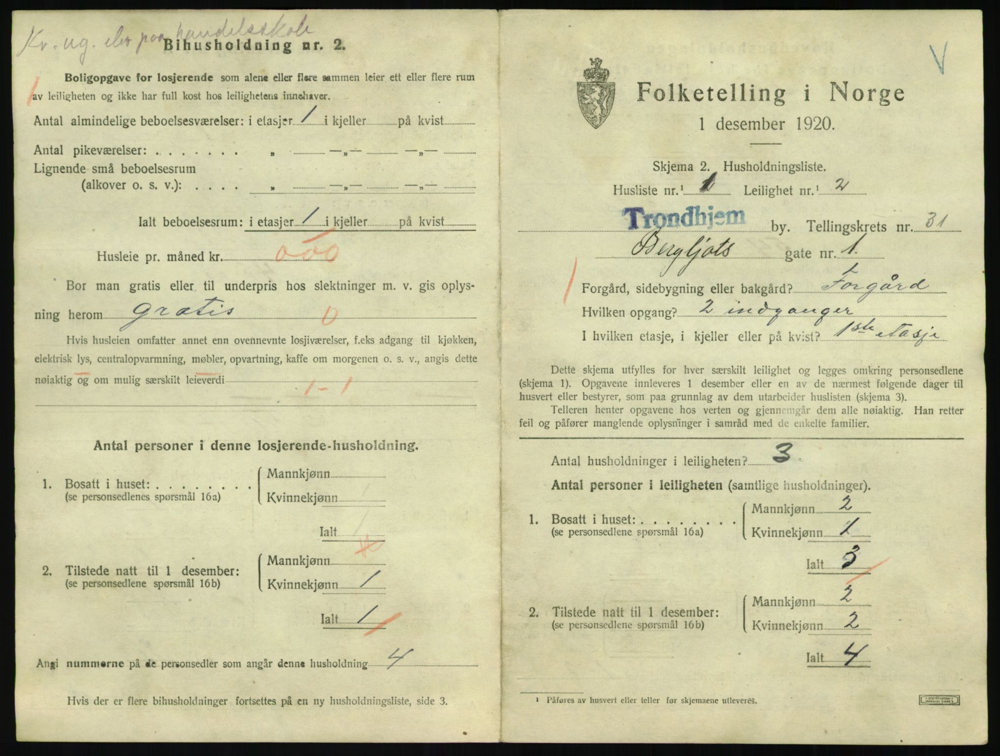 SAT, 1920 census for Trondheim, 1920, p. 17418