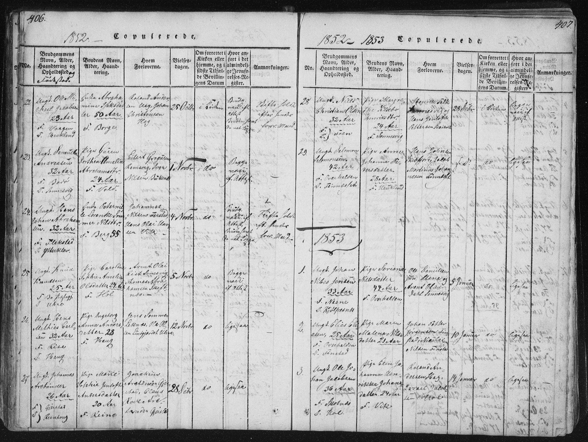 Ministerialprotokoller, klokkerbøker og fødselsregistre - Nordland, SAT/A-1459/881/L1164: Parish register (copy) no. 881C01, 1818-1853, p. 406-407