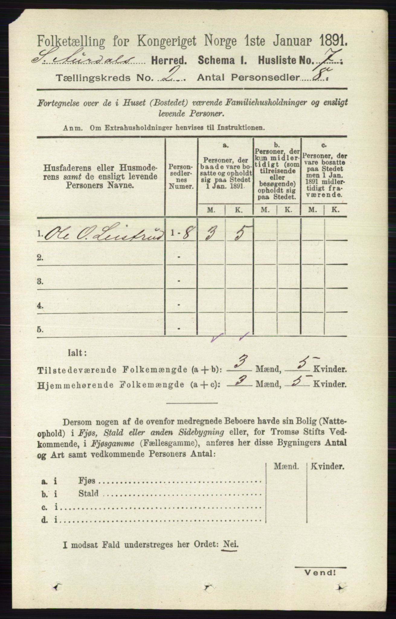 RA, 1891 census for 0540 Sør-Aurdal, 1891, p. 736