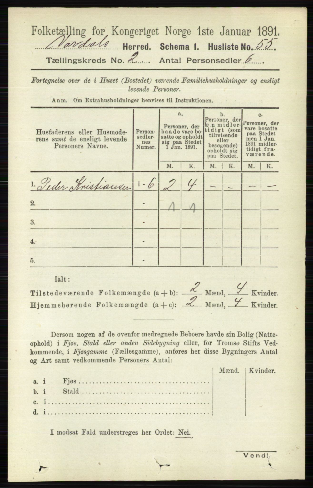 RA, 1891 census for 0527 Vardal, 1891, p. 519