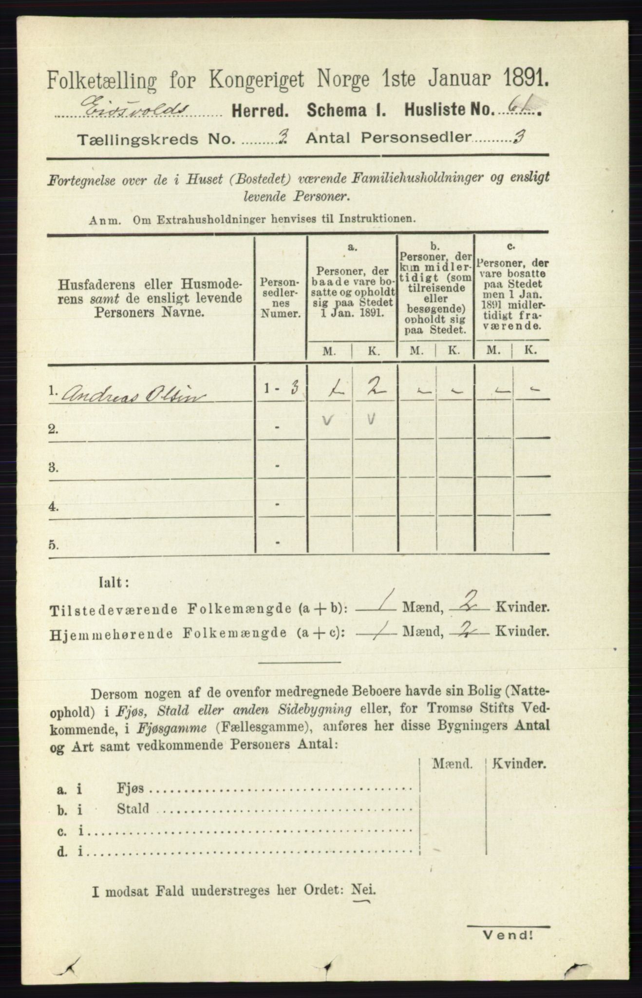 RA, 1891 census for 0237 Eidsvoll, 1891, p. 1580