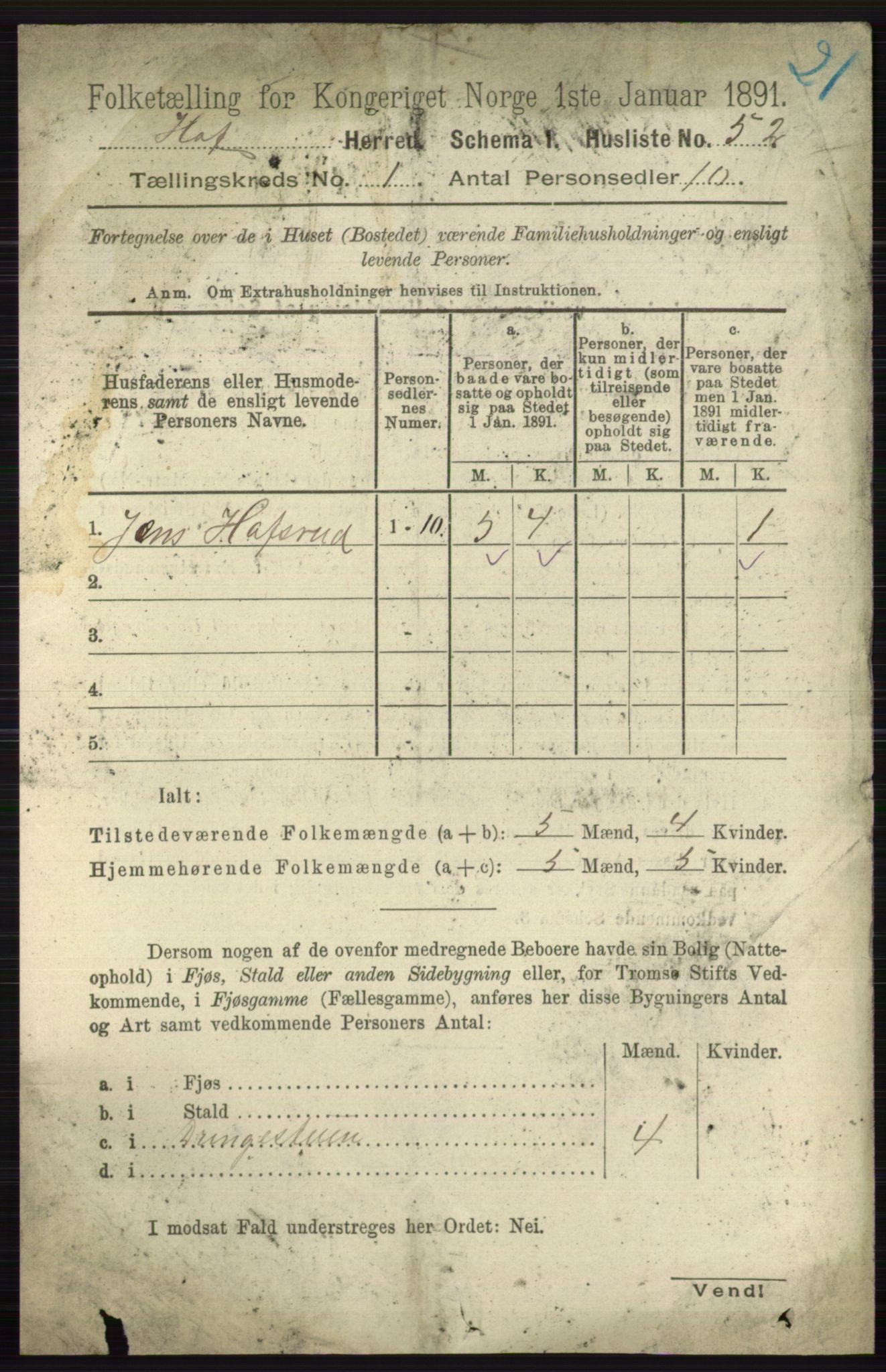 RA, 1891 census for 0714 Hof, 1891, p. 73