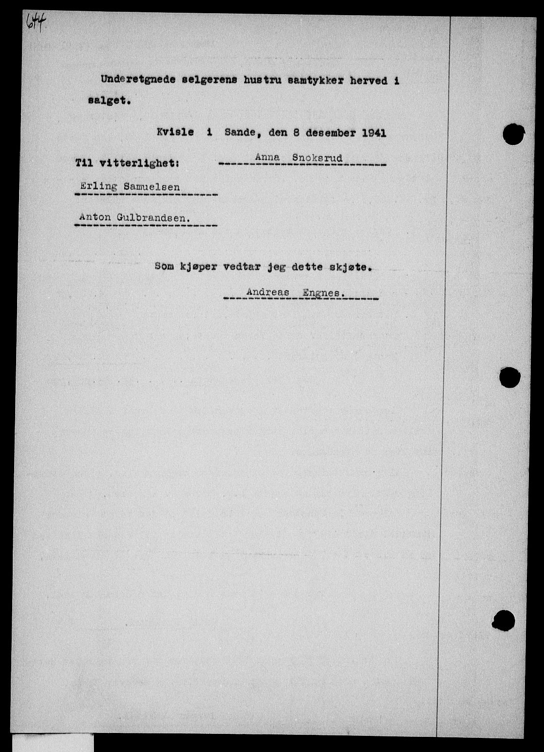 Holmestrand sorenskriveri, SAKO/A-67/G/Ga/Gaa/L0054: Mortgage book no. A-54, 1941-1942, Diary no: : 2123/1941