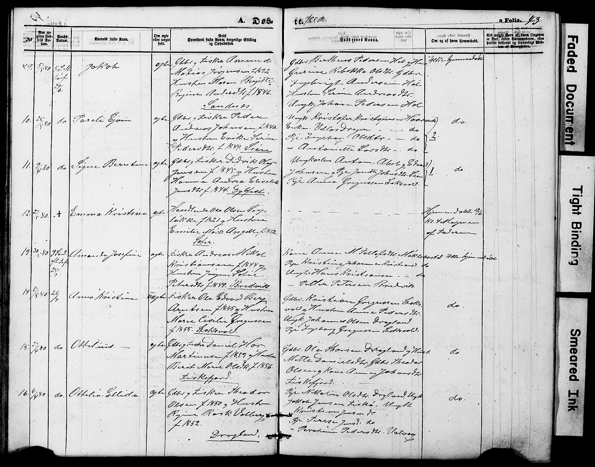 Ministerialprotokoller, klokkerbøker og fødselsregistre - Nordland, AV/SAT-A-1459/865/L0930: Parish register (copy) no. 865C02, 1866-1884, p. 43