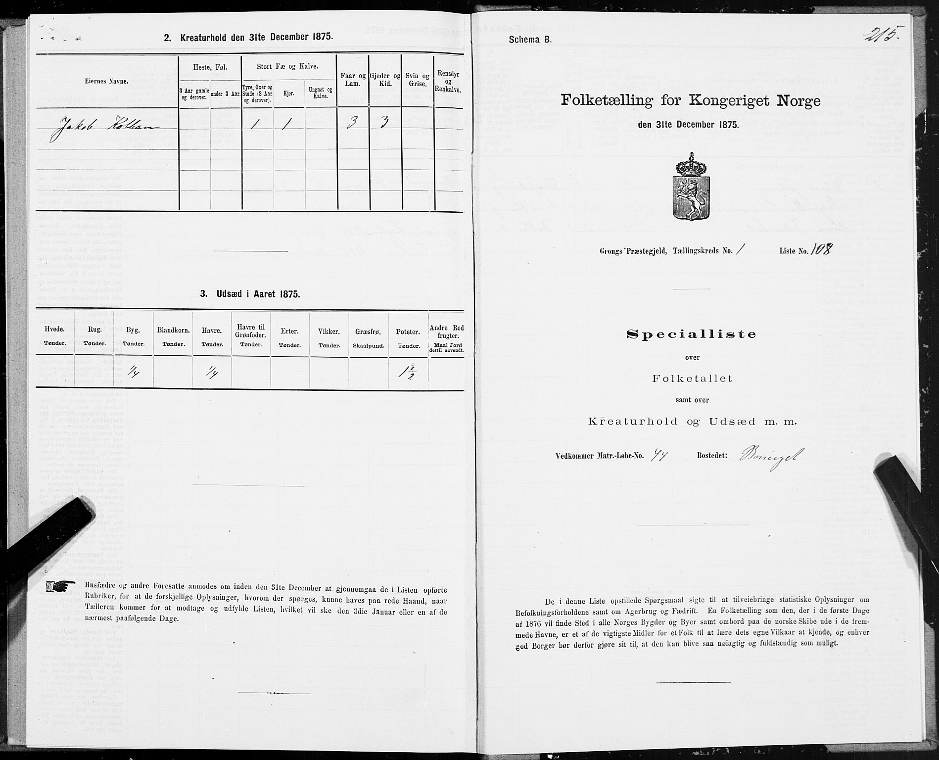 SAT, 1875 census for 1742P Grong, 1875, p. 1215