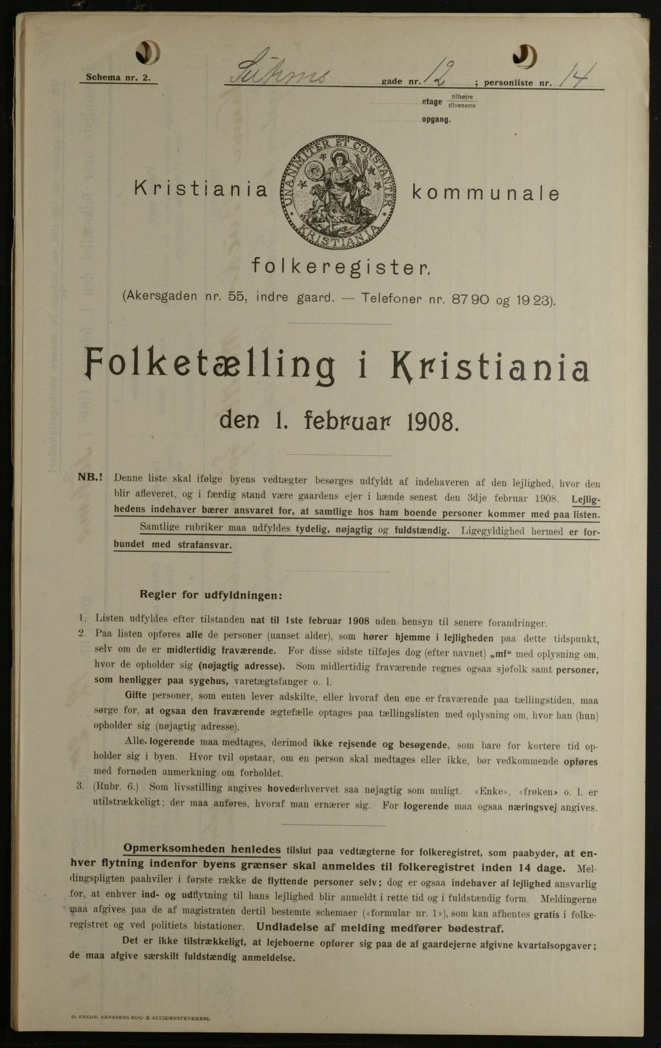 OBA, Municipal Census 1908 for Kristiania, 1908, p. 94097