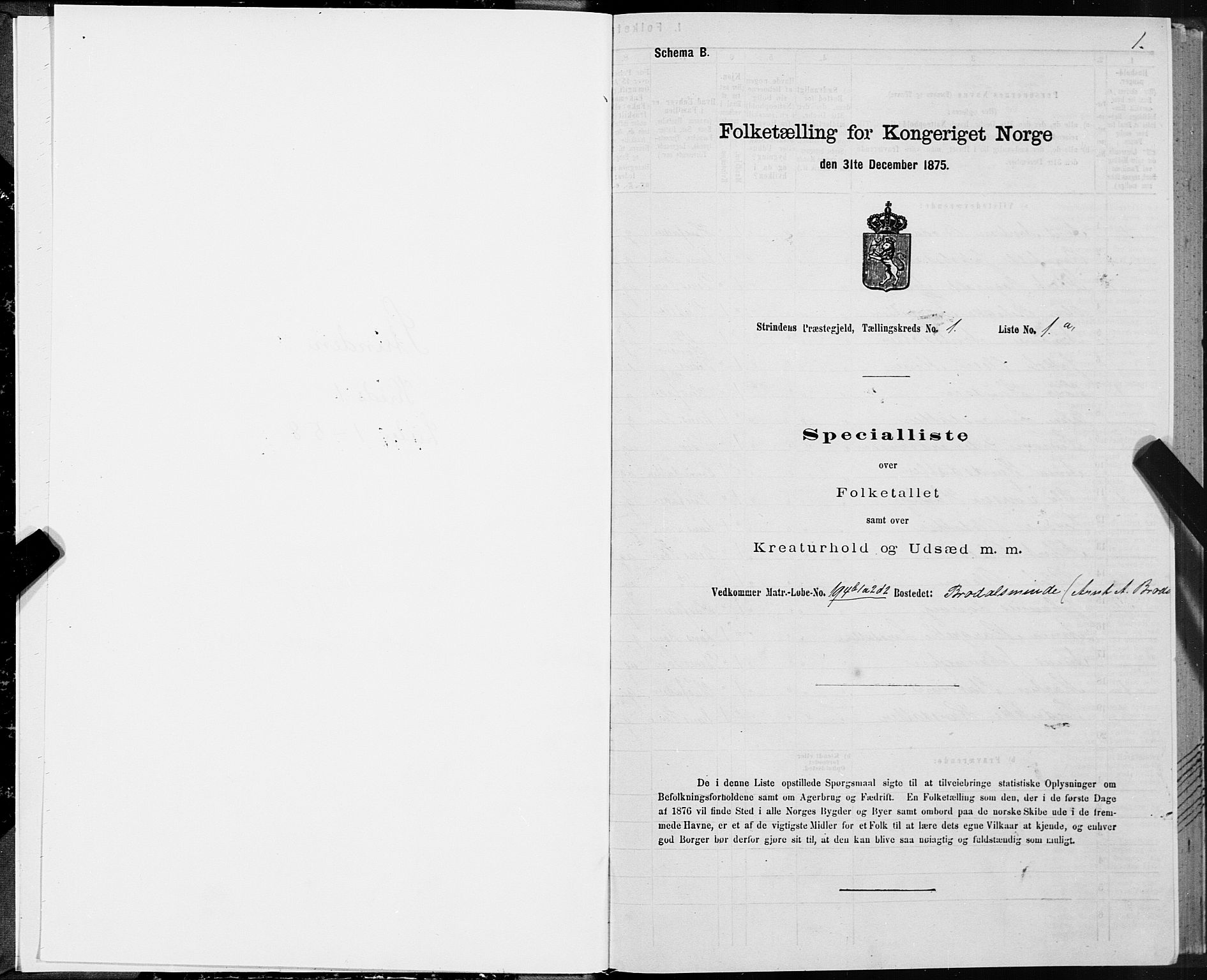 SAT, 1875 census for 1660P Strinda, 1875, p. 1001