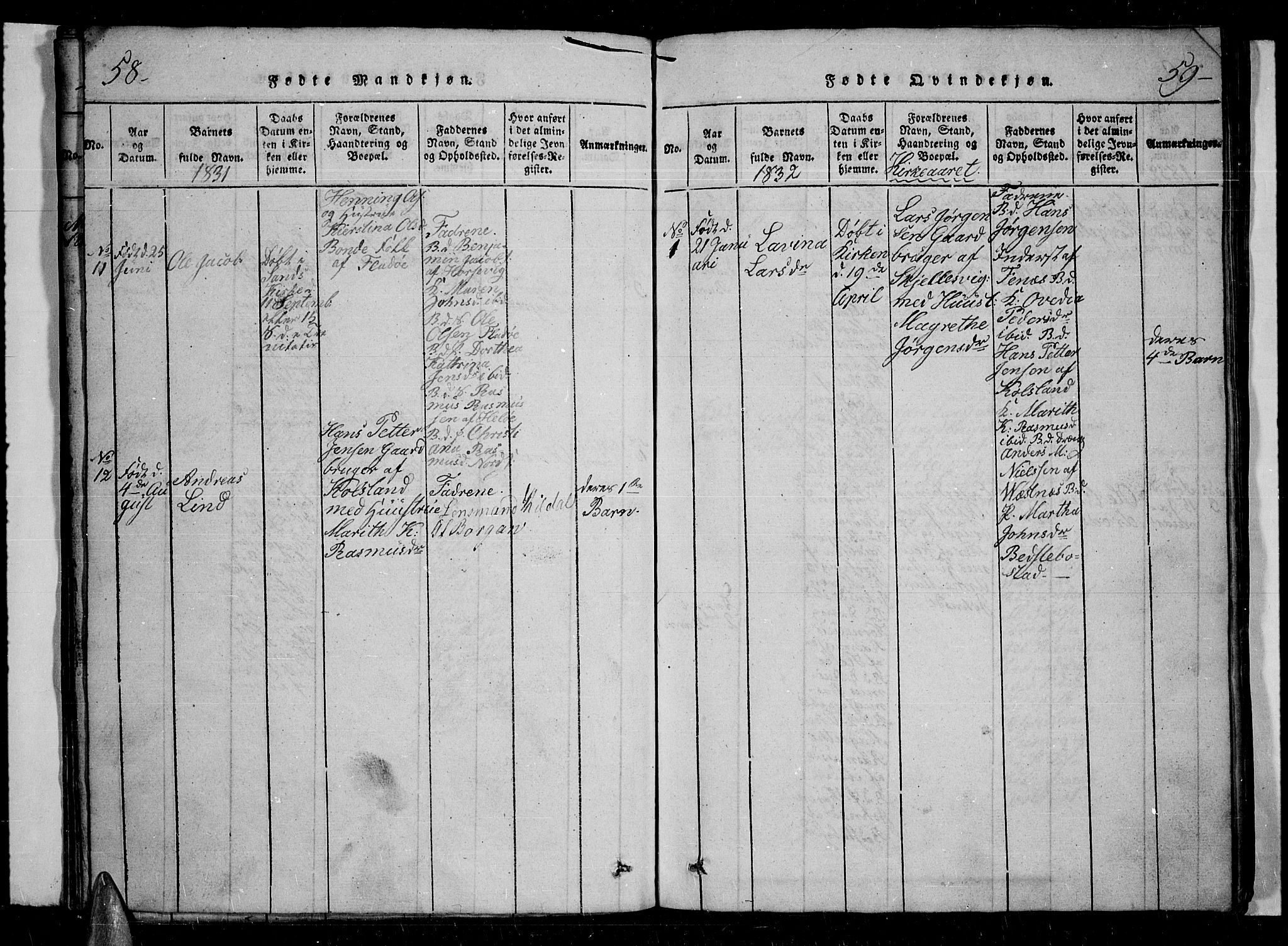 Trondenes sokneprestkontor, SATØ/S-1319/H/Hb/L0004klokker: Parish register (copy) no. 4, 1821-1839, p. 58-59
