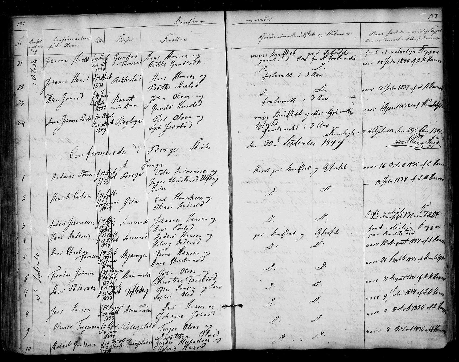 Borge prestekontor Kirkebøker, AV/SAO-A-10903/F/Fa/L0005: Parish register (official) no. I 5, 1848-1860, p. 187-188