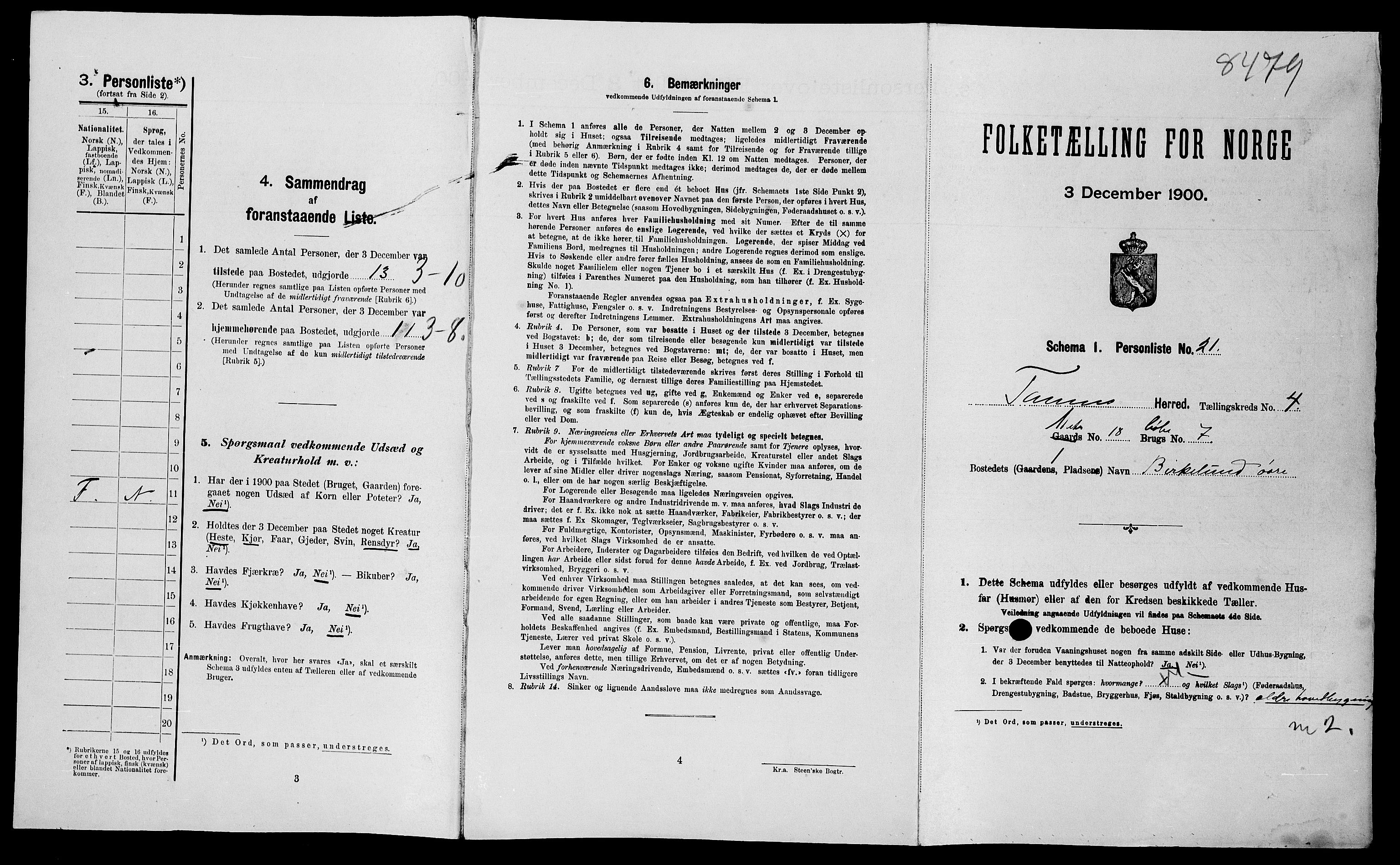 SATØ, 1900 census for Tana, 1900, p. 572