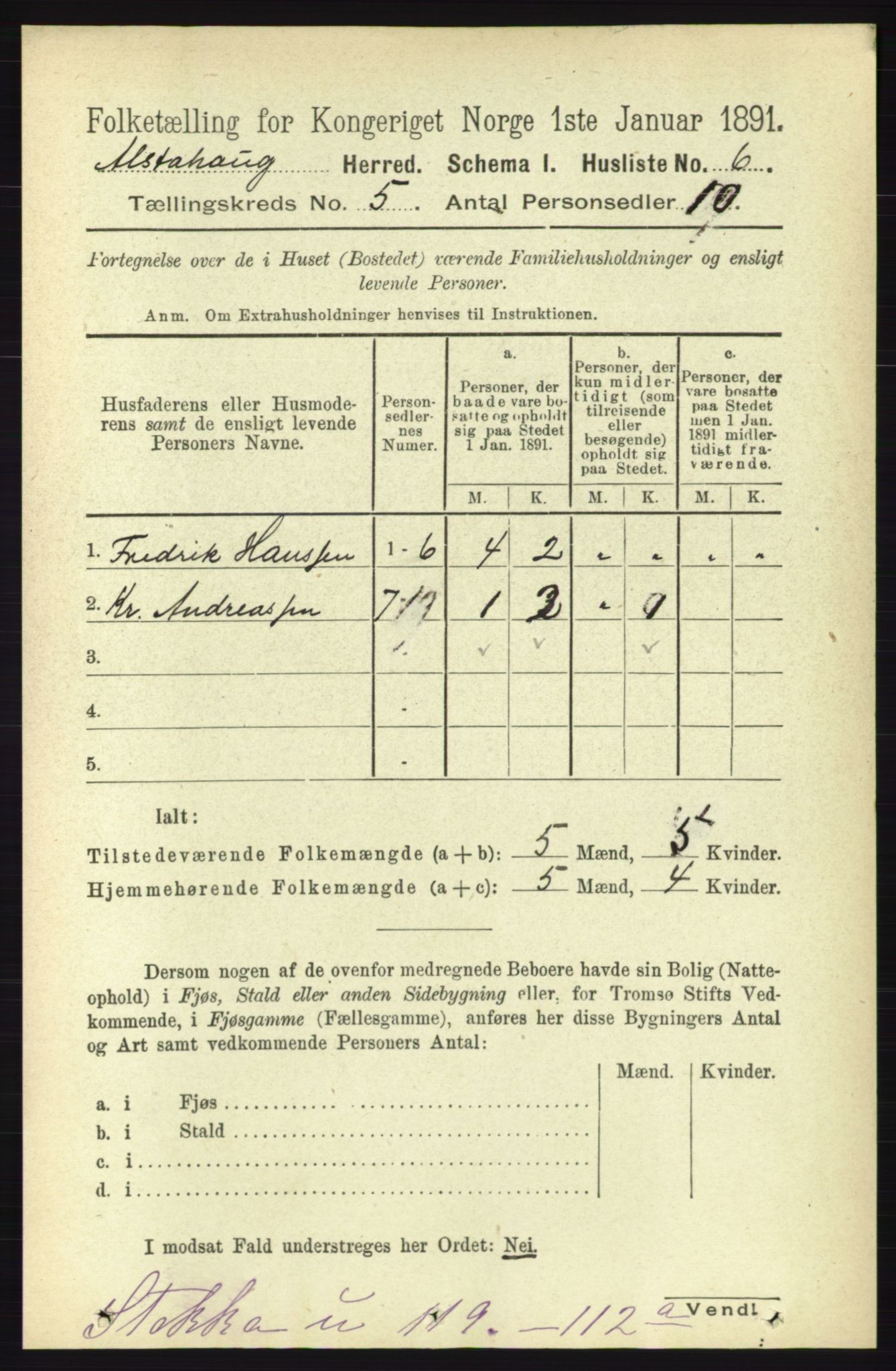 RA, 1891 census for 1820 Alstahaug, 1891, p. 1742