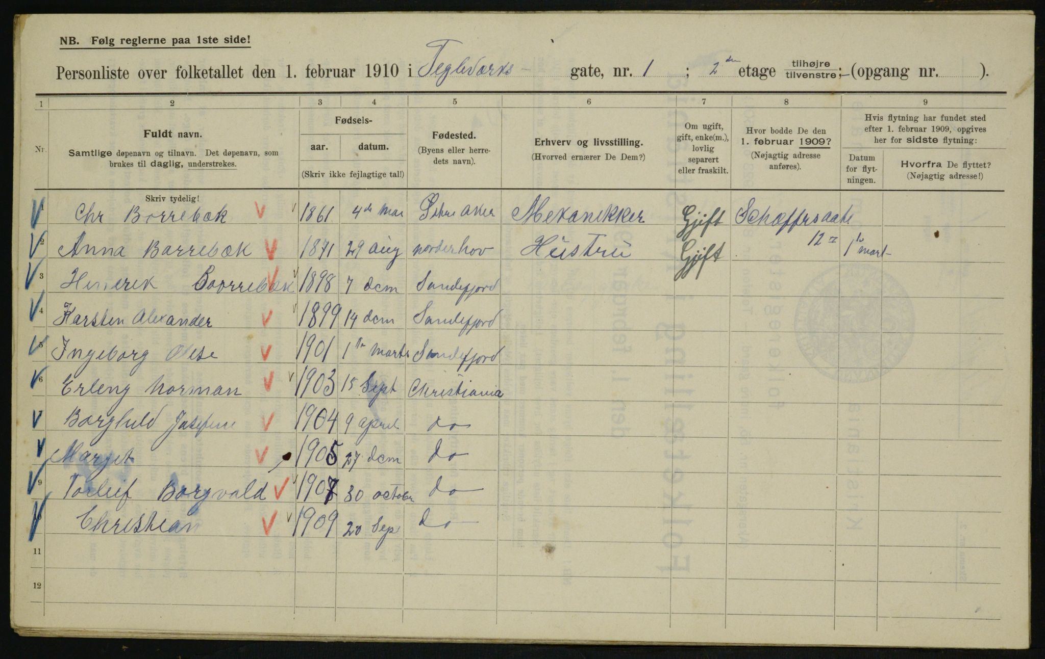 OBA, Municipal Census 1910 for Kristiania, 1910, p. 101922