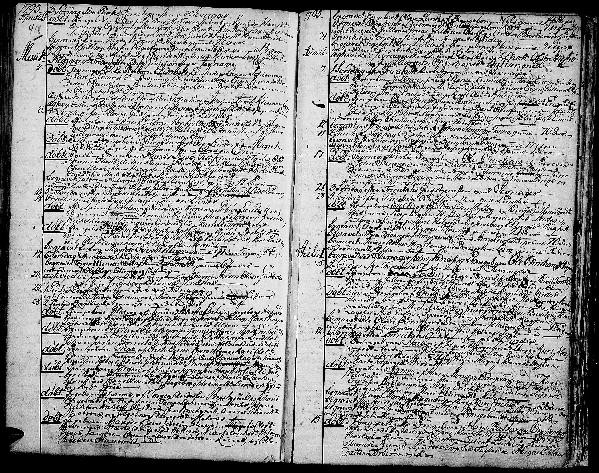 Jevnaker prestekontor, AV/SAH-PREST-116/H/Ha/Haa/L0003: Parish register (official) no. 3, 1752-1799, p. 418-419