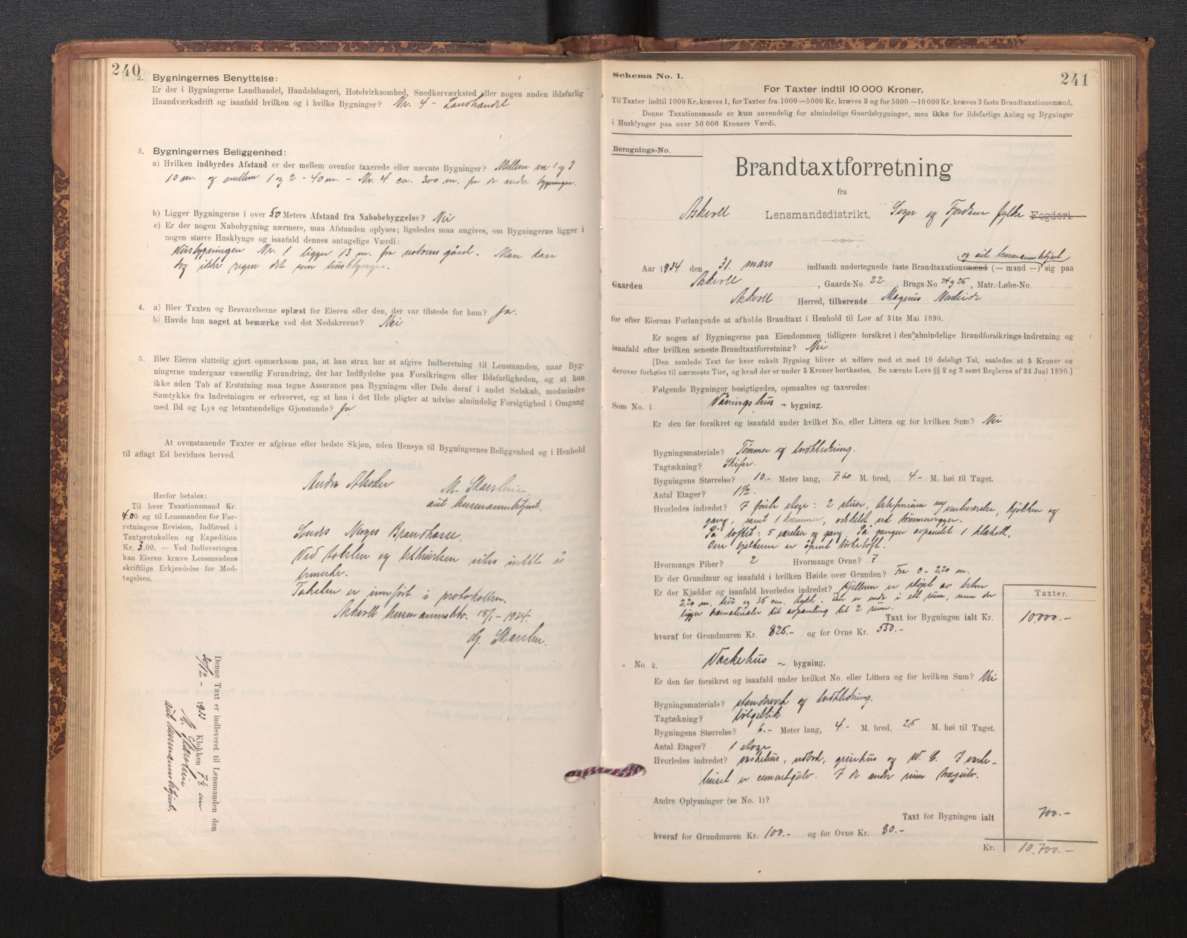 Lensmannen i Askvoll, AV/SAB-A-26301/0012/L0004: Branntakstprotokoll, skjematakst og liste over branntakstmenn, 1895-1932, p. 240-241