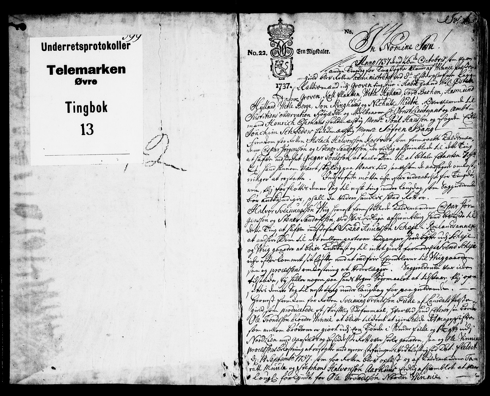 Vest-Telemark sorenskriveri, SAKO/A-134/F/Fa/L0028: Tingbok, 1737-1742, p. 1