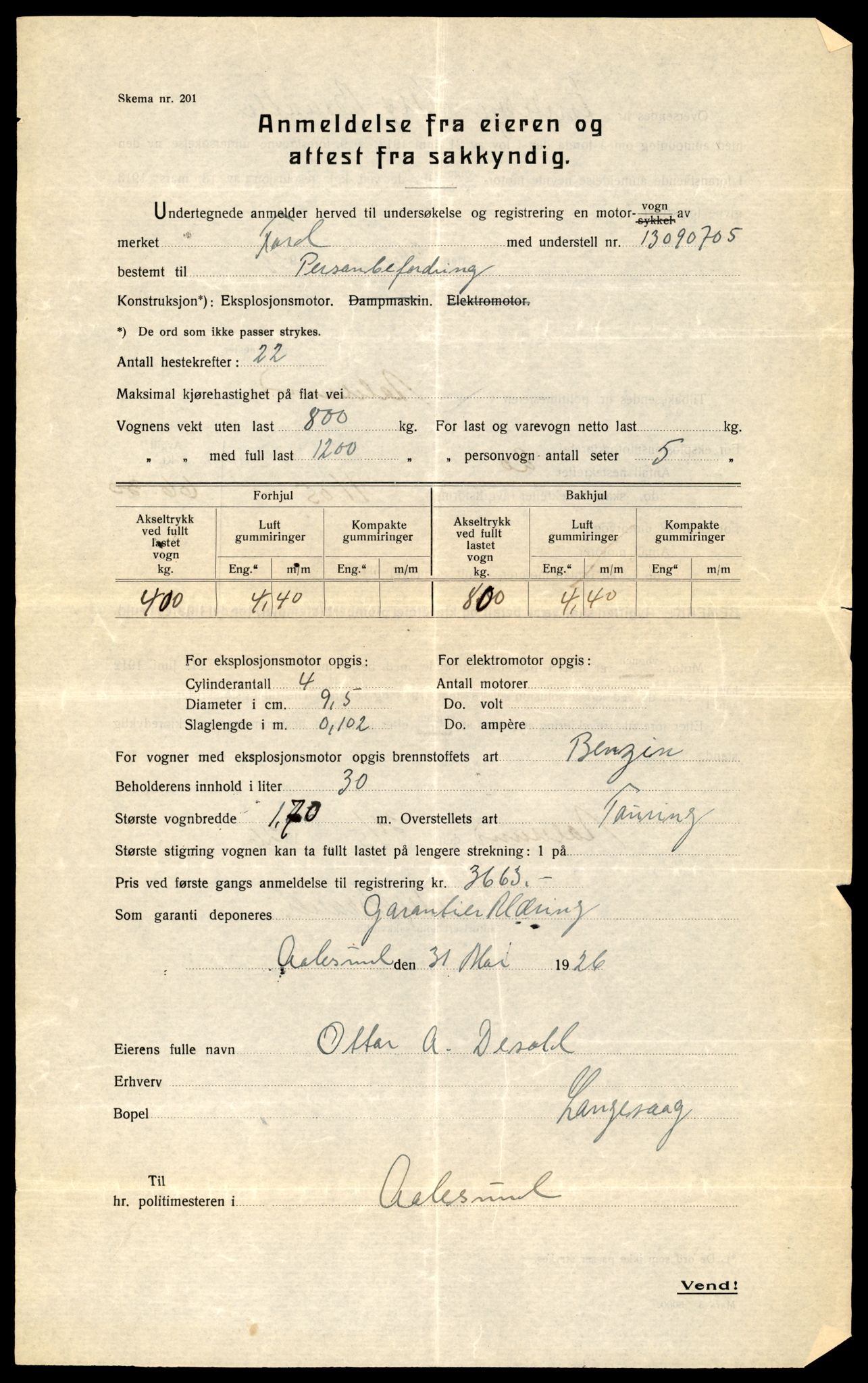 Møre og Romsdal vegkontor - Ålesund trafikkstasjon, SAT/A-4099/F/Fe/L0009: Registreringskort for kjøretøy T 896 - T 1049, 1927-1998, p. 661