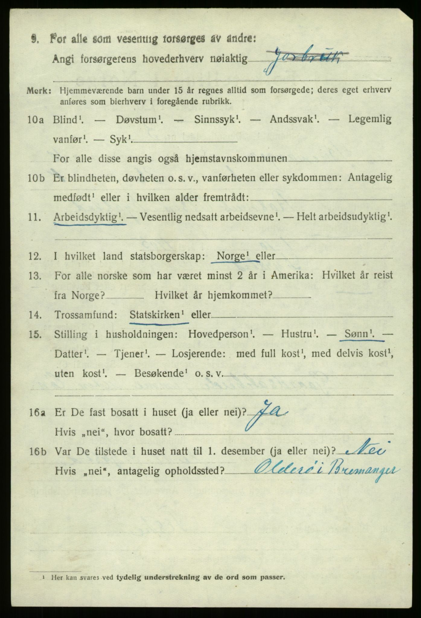 SAB, 1920 census for Bremanger, 1920, p. 5423